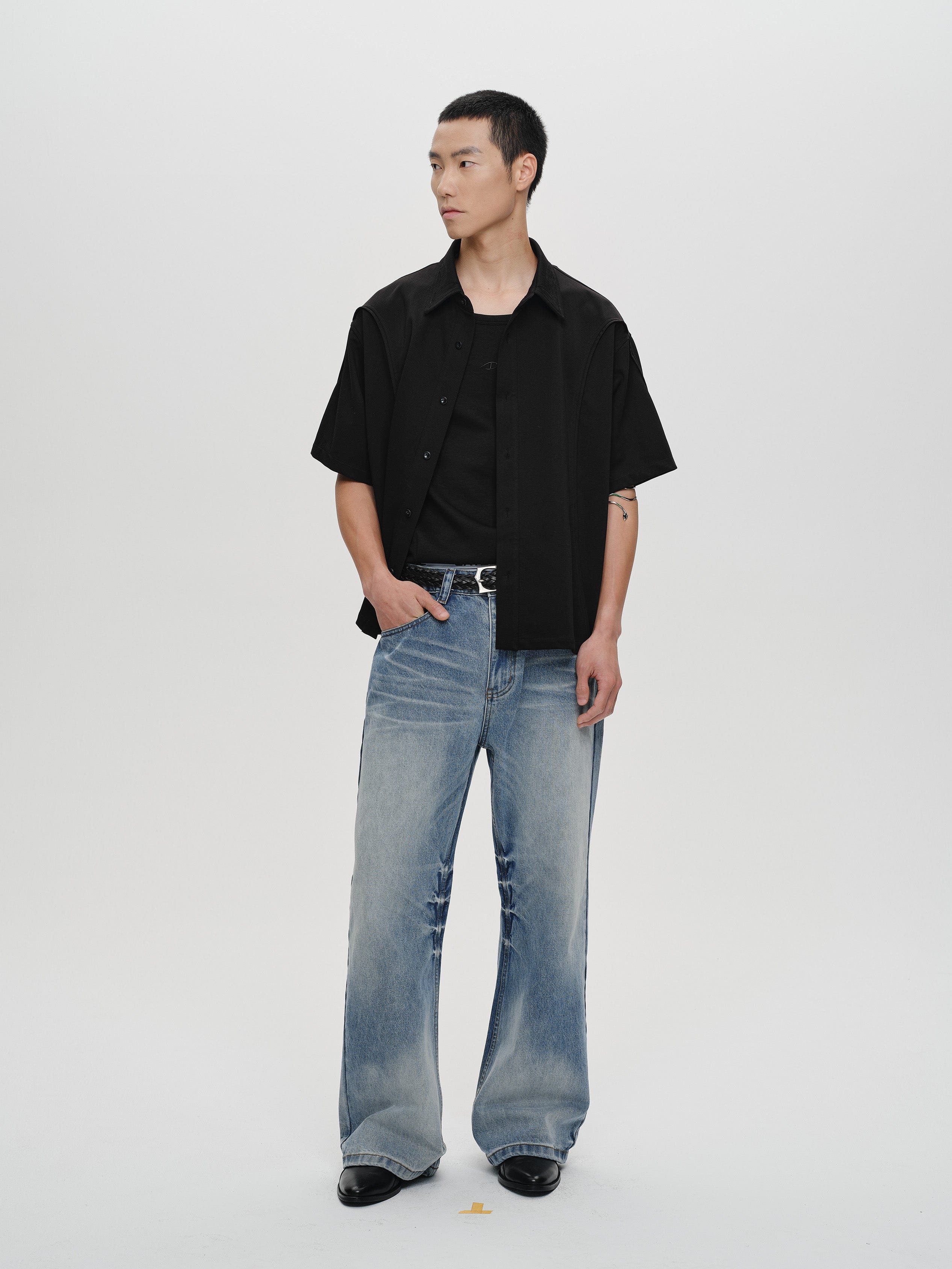 CATSSTAC Frost-Washed Wide-Leg Flared Jeans, premium urban and streetwear designers apparel on PROJECTISR.com, CATSSTAC