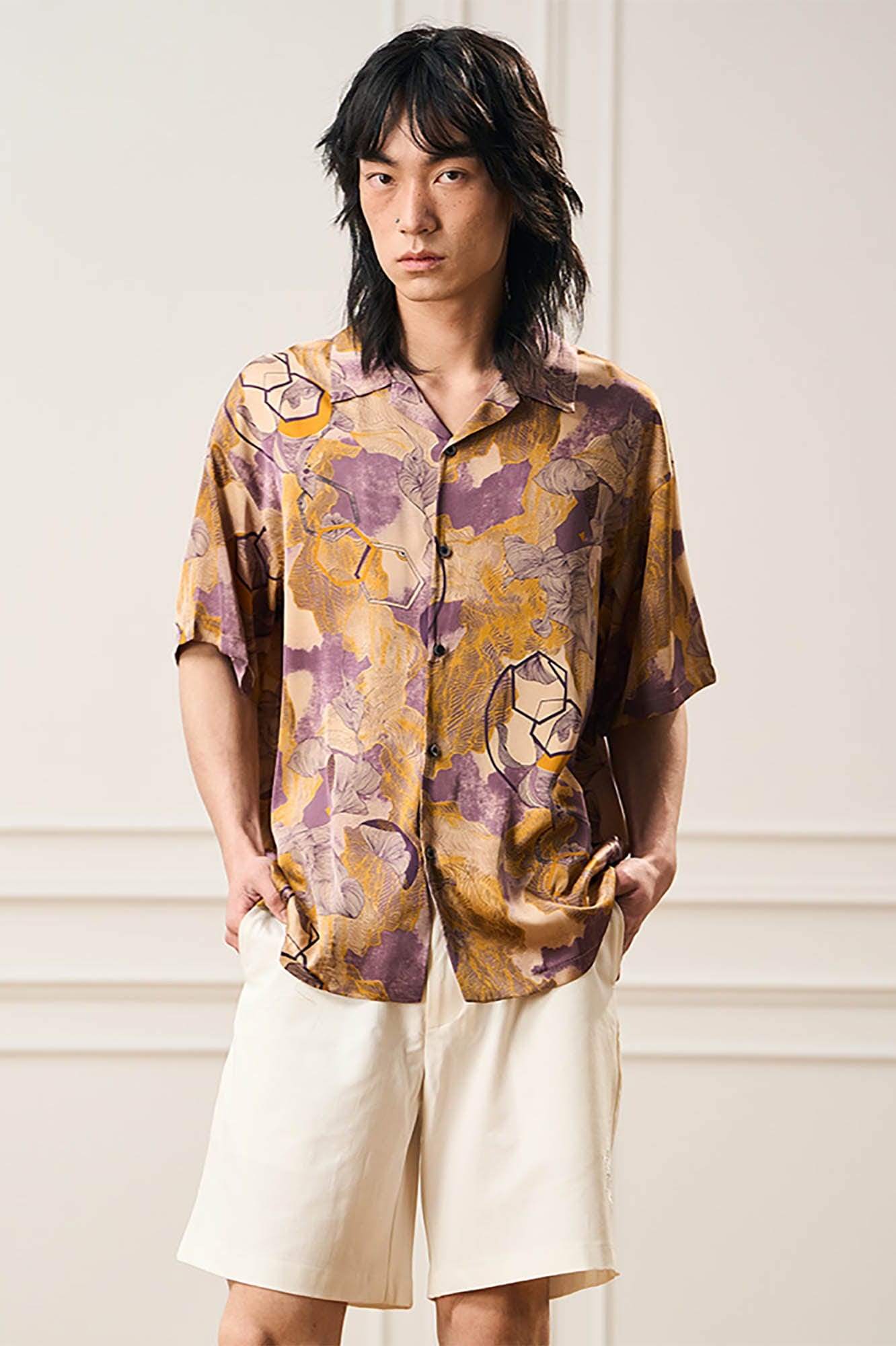 EPIC POETRY Botanic Geometry Satin Cuban Half Shirt, premium urban and streetwear designers apparel on PROJECTISR.com, EPIC POETRY
