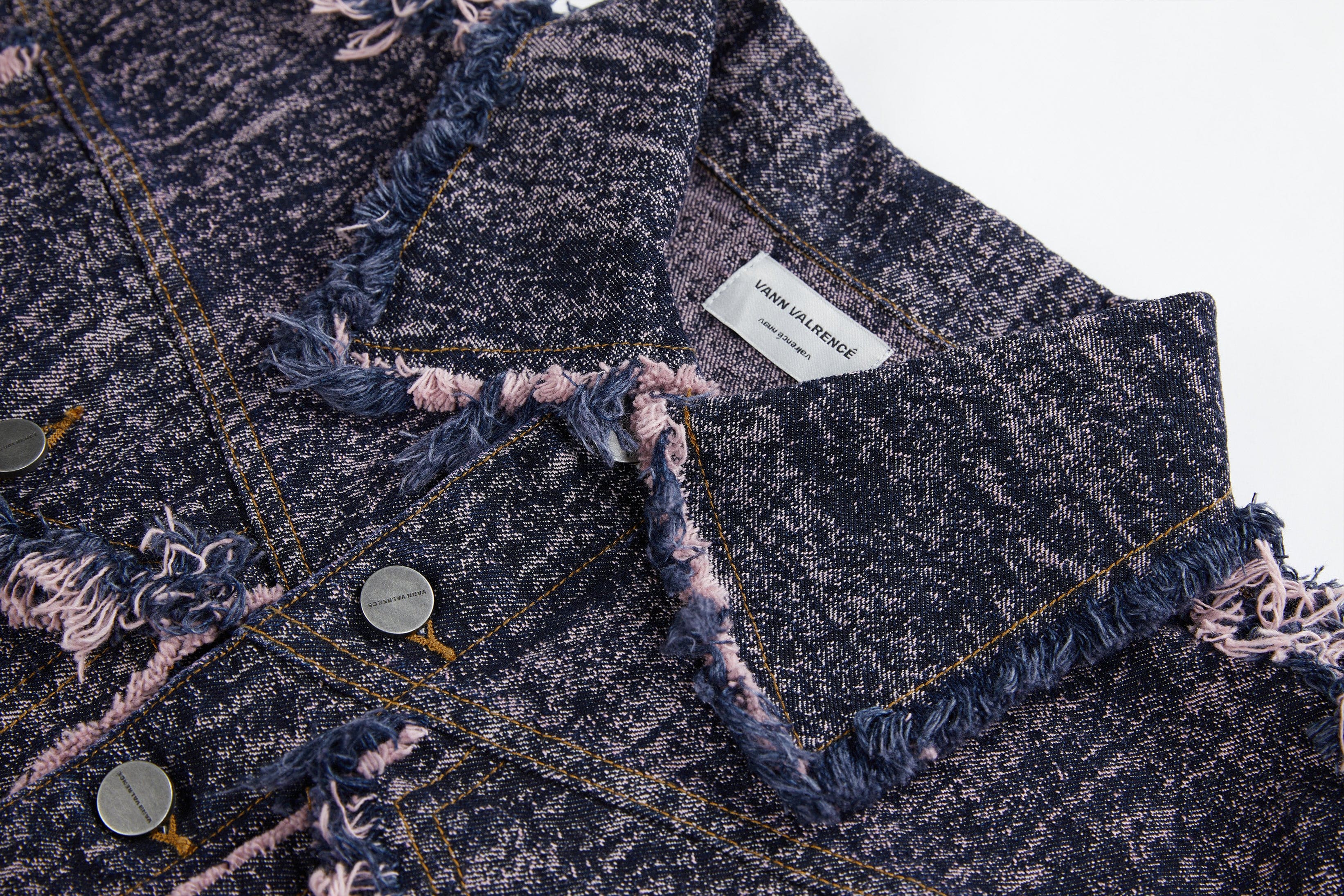 VANN VALRENCE Distressed Frayed Cropped Denim Jacket