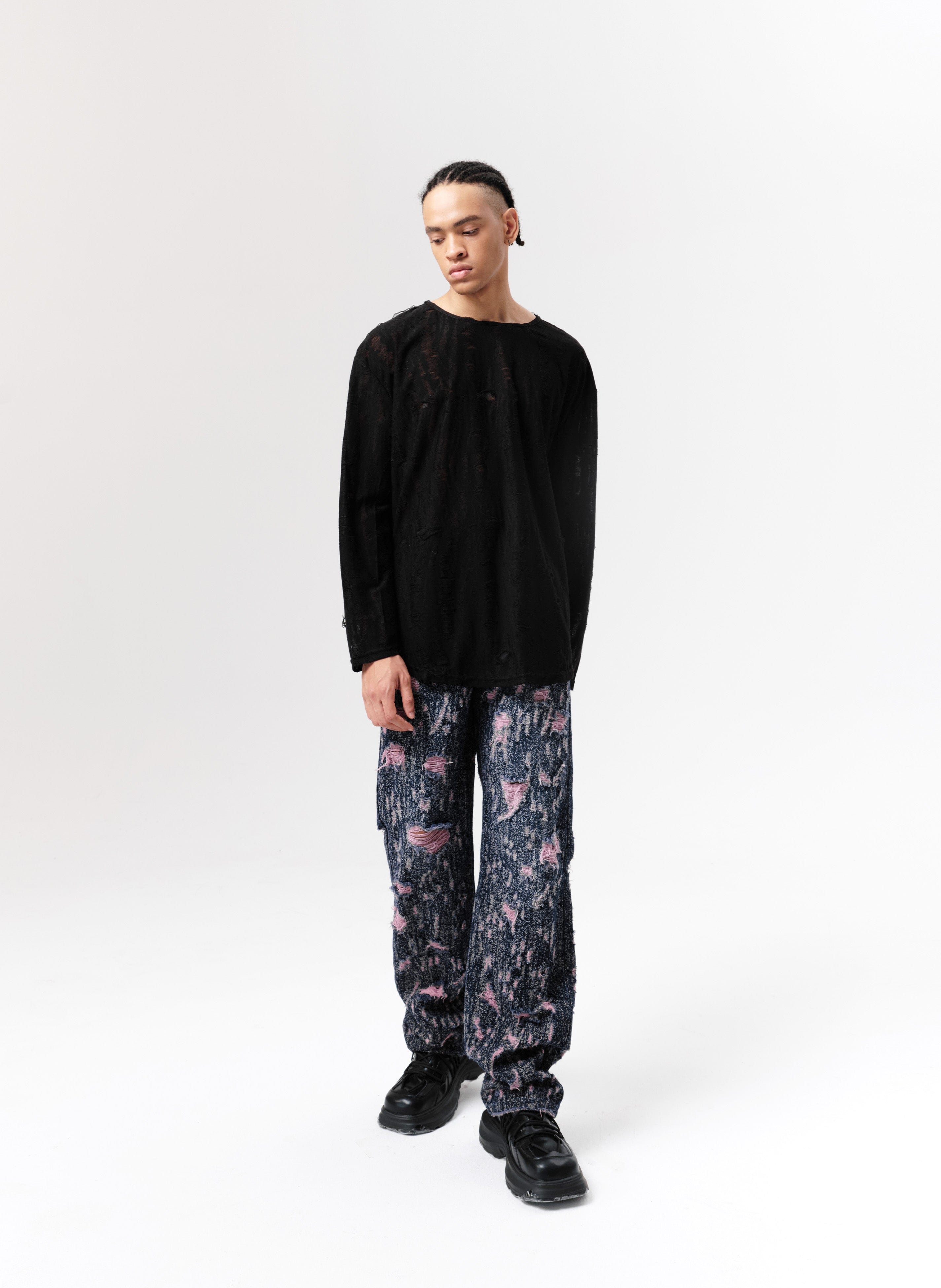 VANN VALRENCE Distressed Washed High-Waisted Straight-Leg Jeans