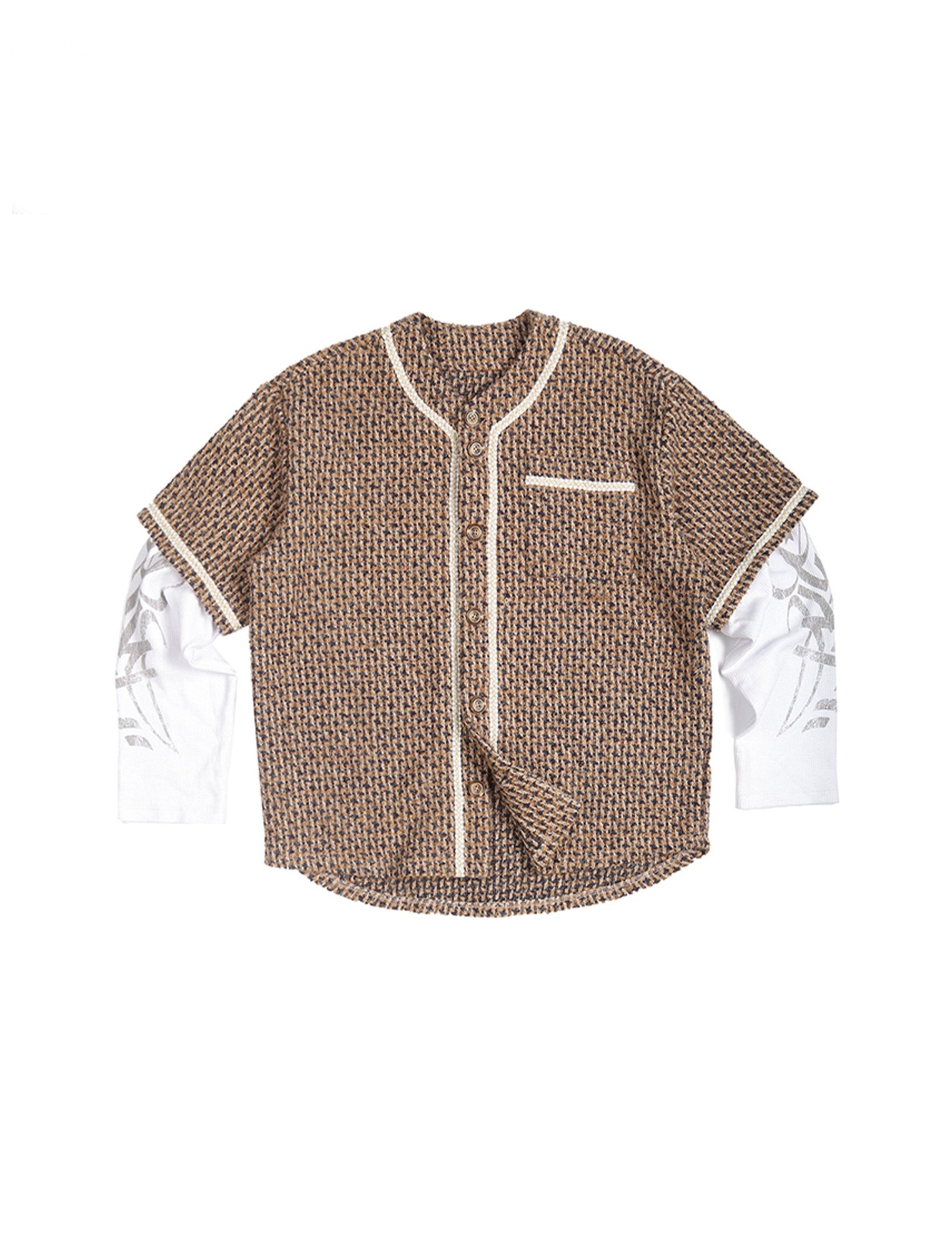 TRECLUB Tweed Layered Baseball Shirt