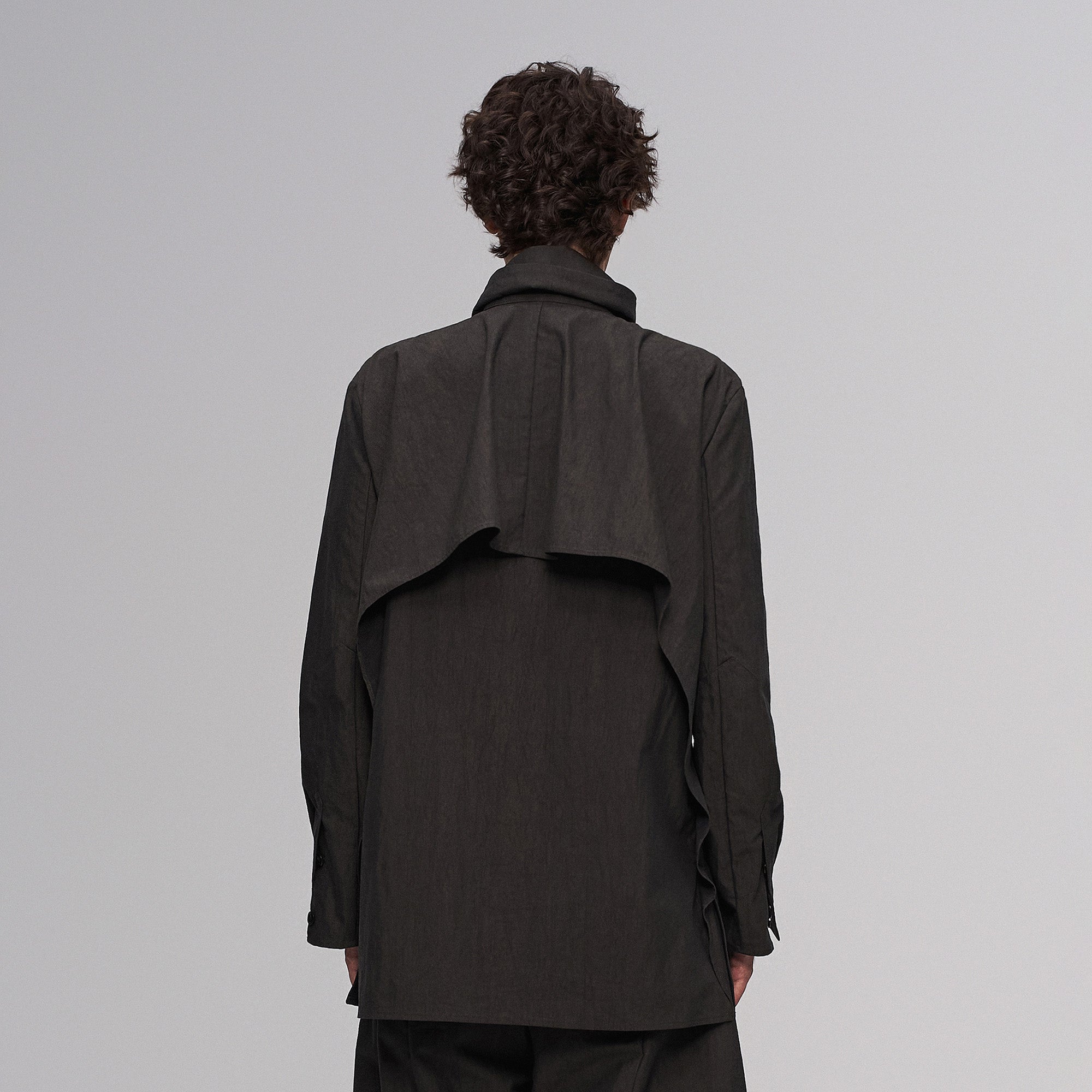 ILNya Nieternite Nifutur Asym Layered Wrap-Collar Shirt Coat Dark Green