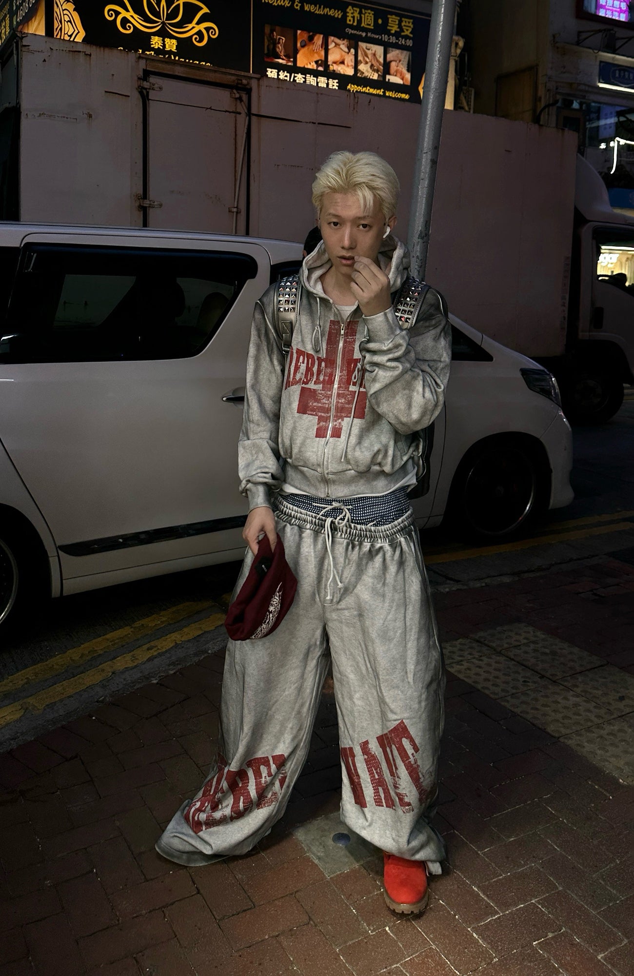 REBEL WAVE Dirty Wash Cross Graphic Zip-Up Hoodie