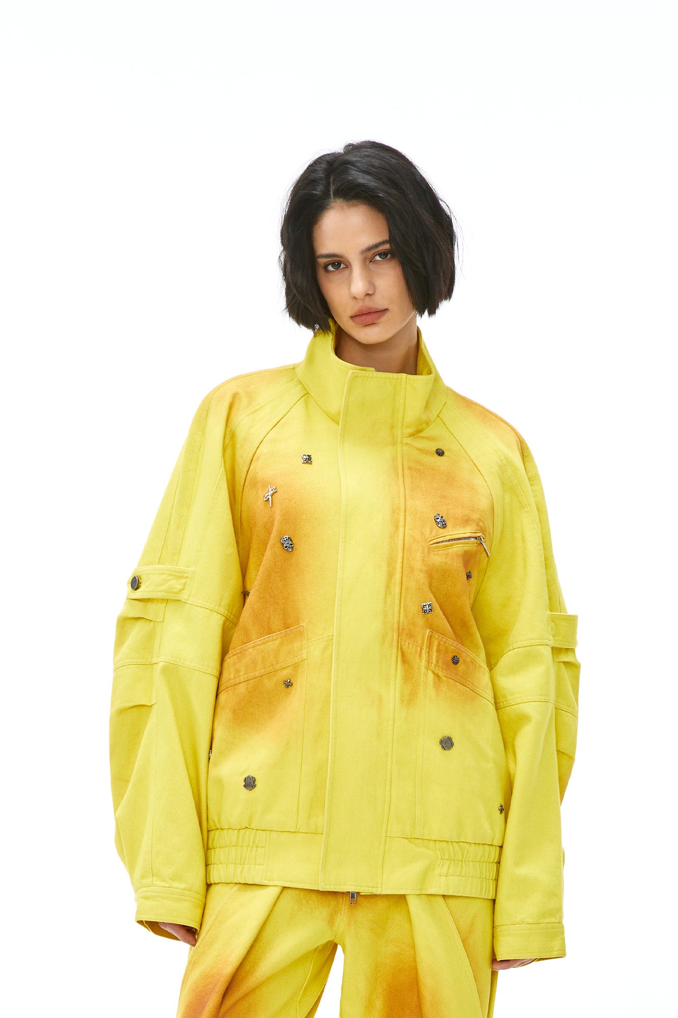 VANN VALRENCE Studded Gradient Stand Collar Oversized Jacket, premium urban and streetwear designers apparel on PROJECTISR.com, VANN VALRENCE