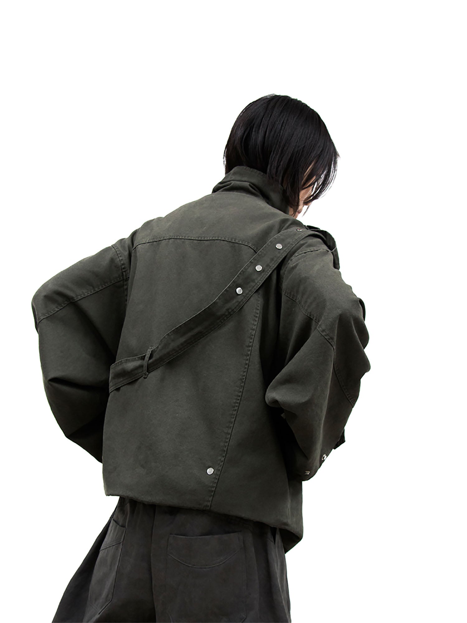 RELABEL Retro Multi-Pocket Snap-Hem Convertible Jacket Green