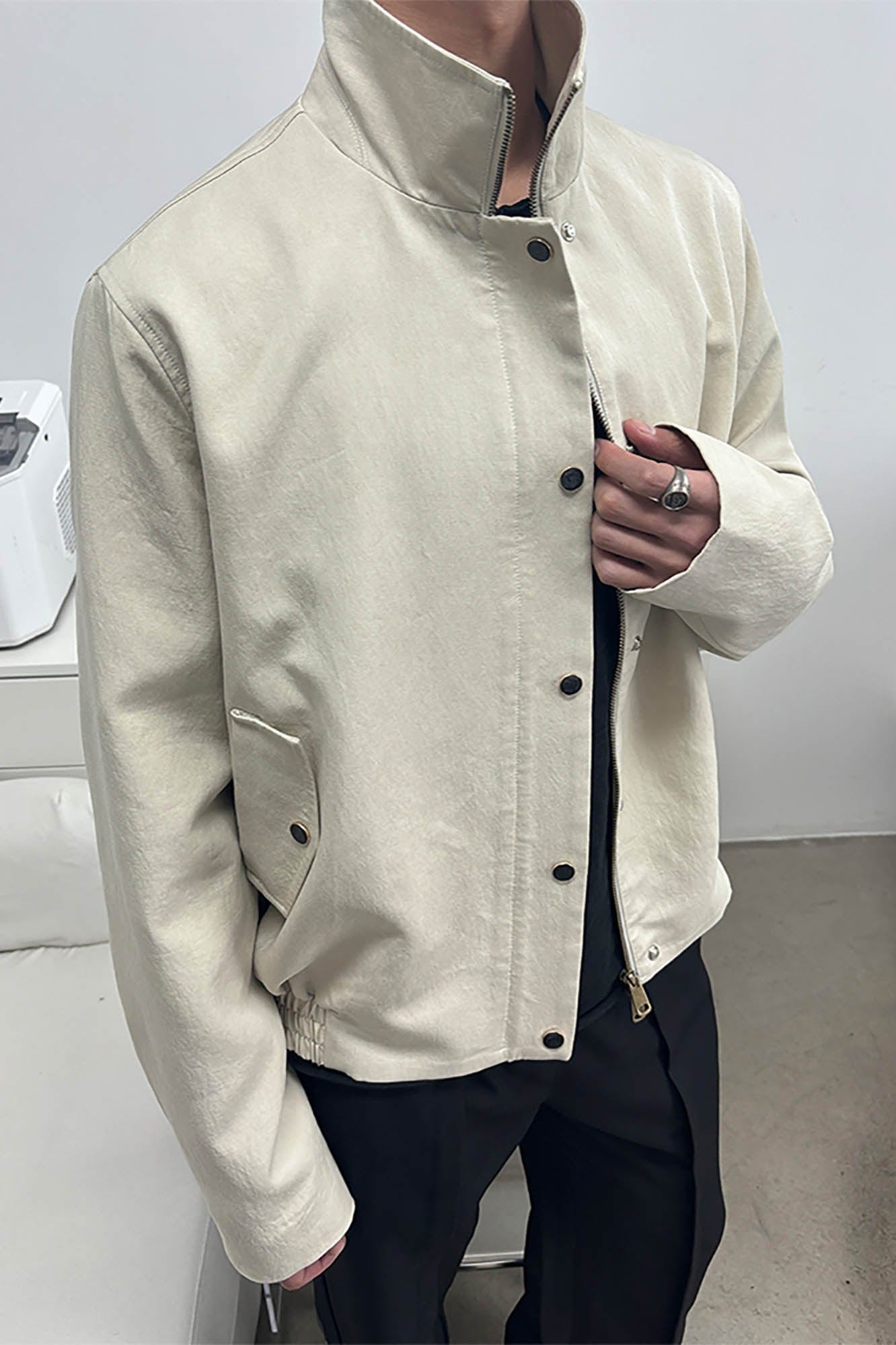 KREATE Gem Button Stand-Collar Wellington Jacket, premium urban and streetwear designers apparel on PROJECTISR.com, KREATE