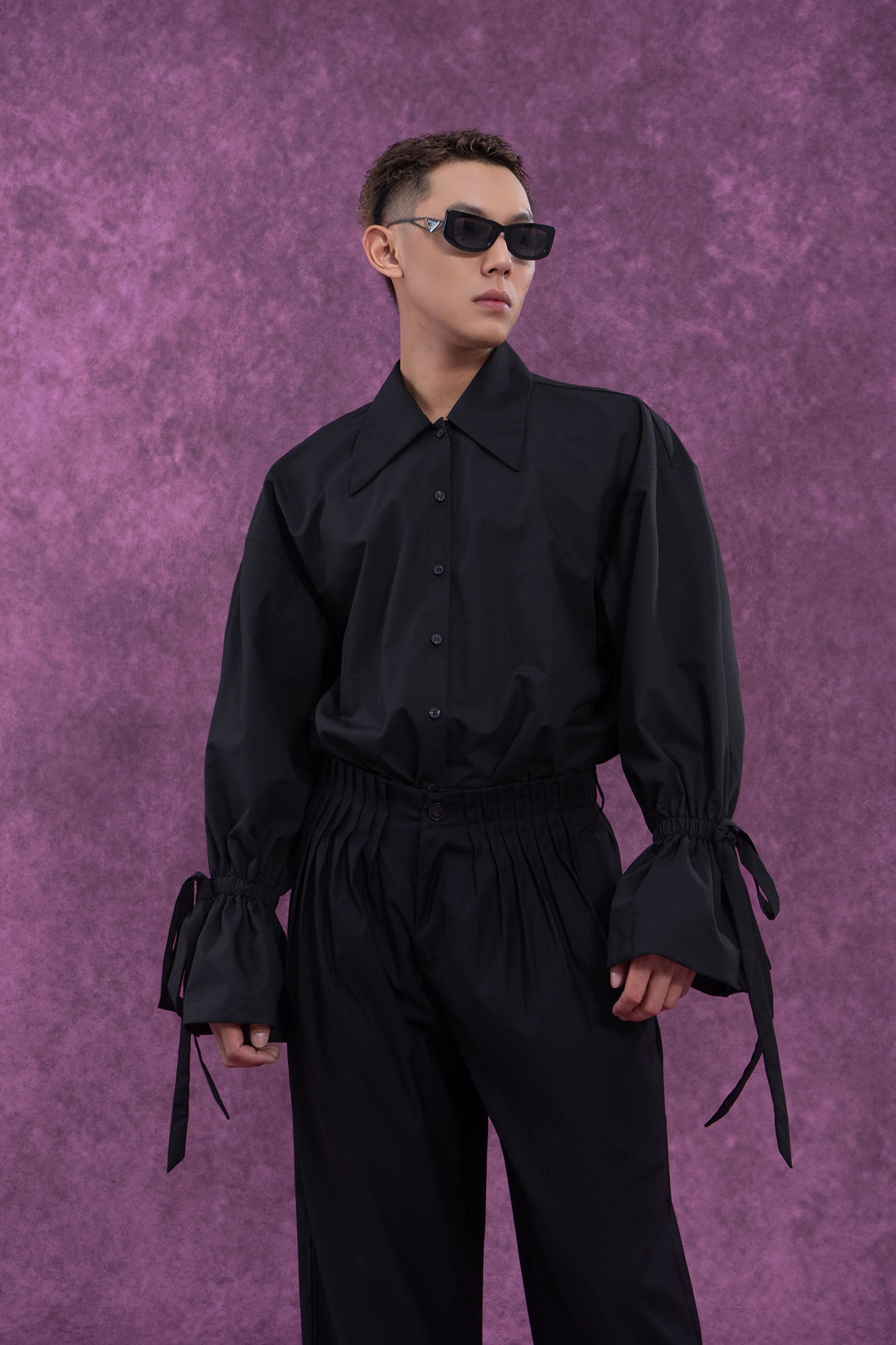 CLP Drawstring Ruffled Cuff Oversized Shirt, premium urban and streetwear designers apparel on PROJECTISR.com, CLP