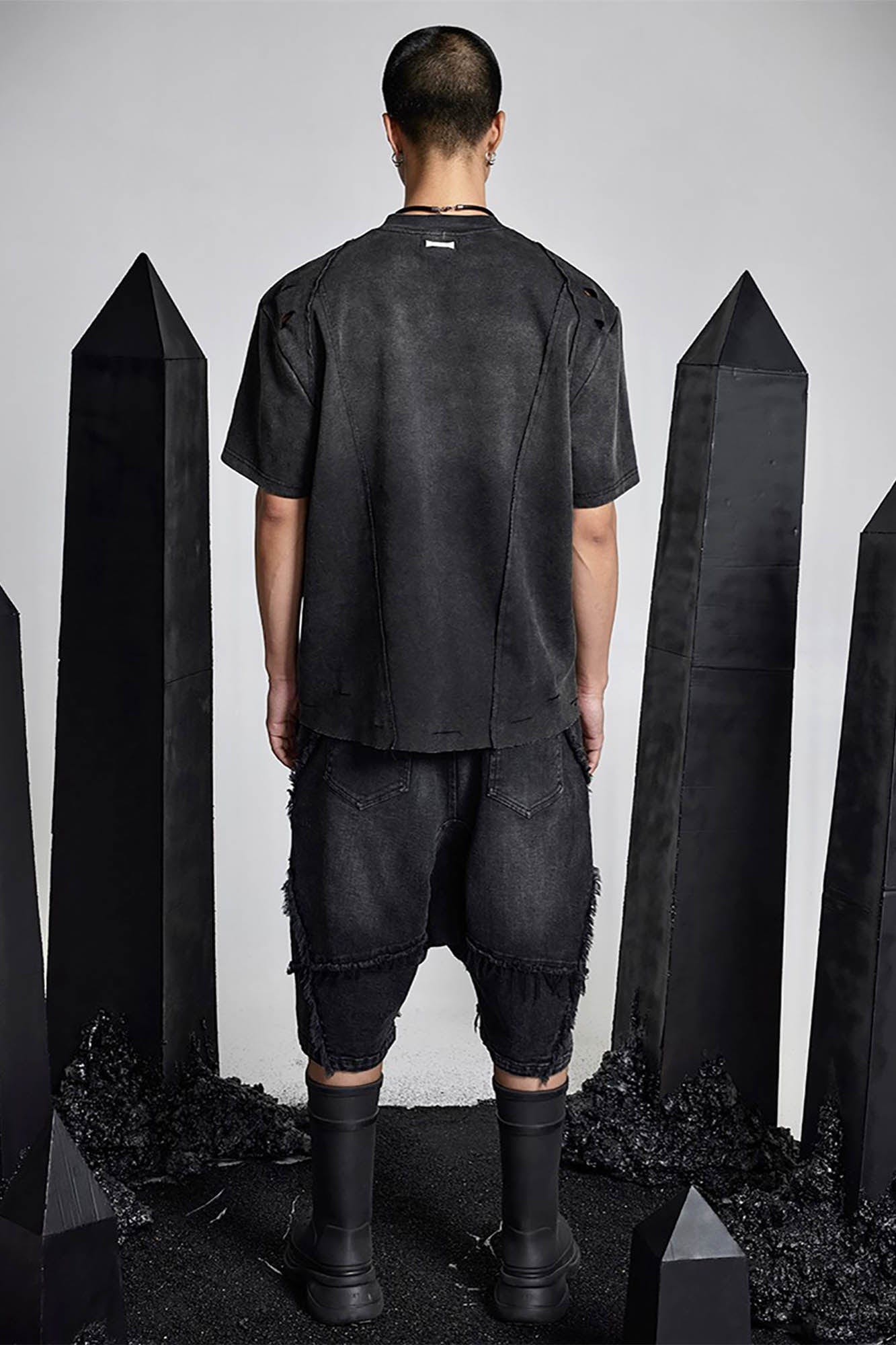 SSIN7 Washed Frayed Spliced Denim Shorts, premium urban and streetwear designers apparel on PROJECTISR.com, SSIN7