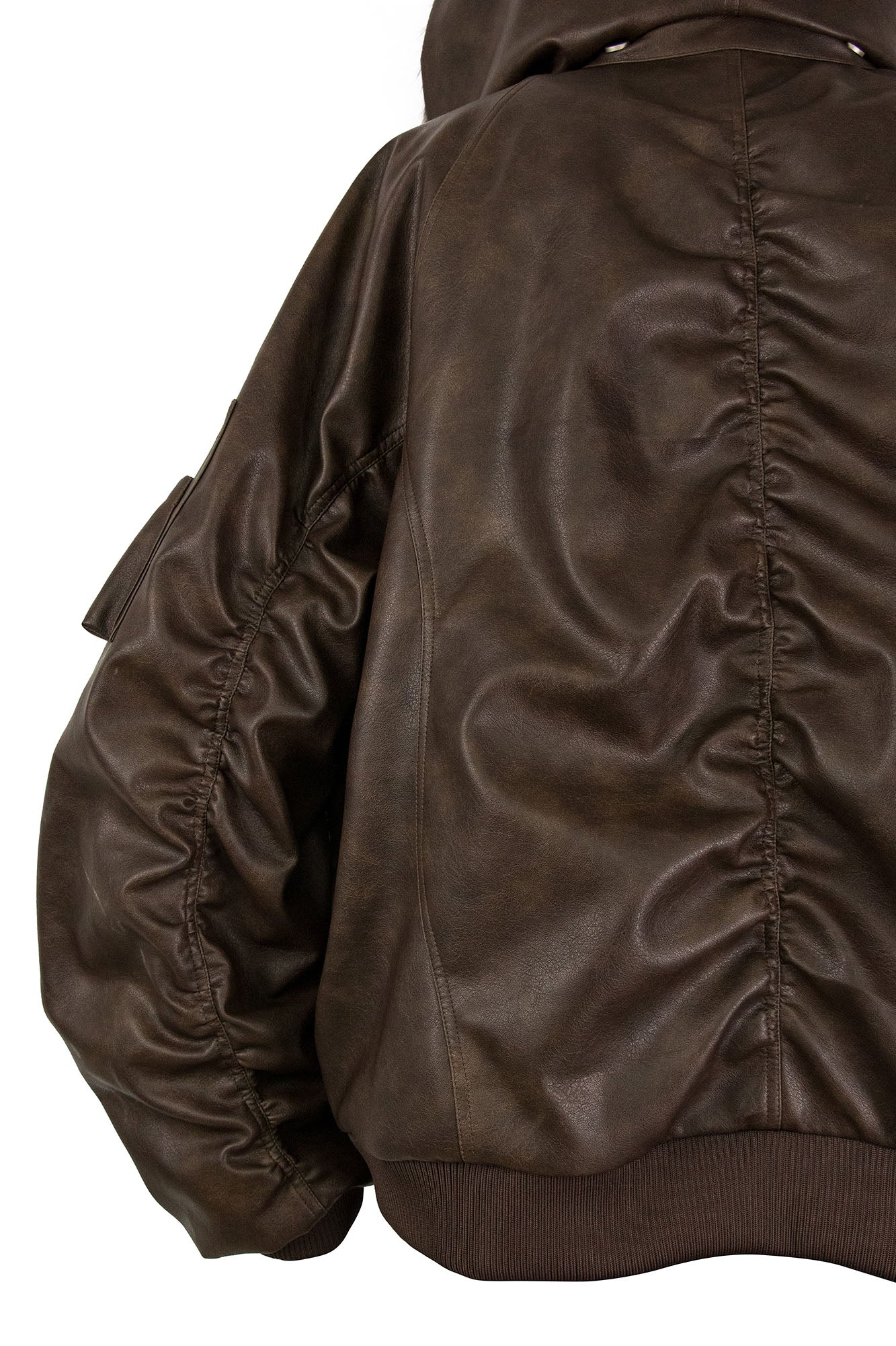 RELABEL Detachable Plush Scarf Ruched Hooded Jacket Brown, premium urban and streetwear designers apparel on PROJECTISR.com, RELABEL