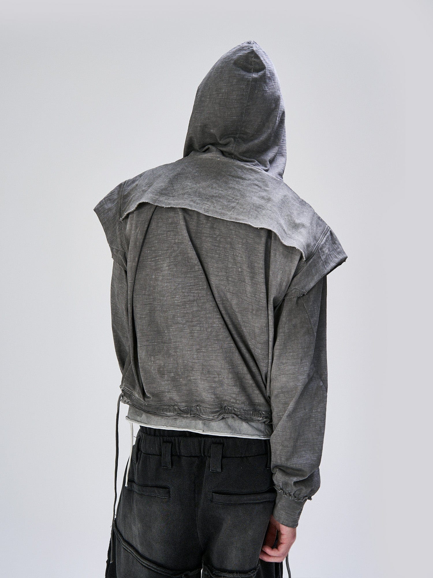 FLYERRER Distressed Layered Drawstring Hooded Jacket, premium urban and streetwear designers apparel on PROJECTISR.com, FLYERRER