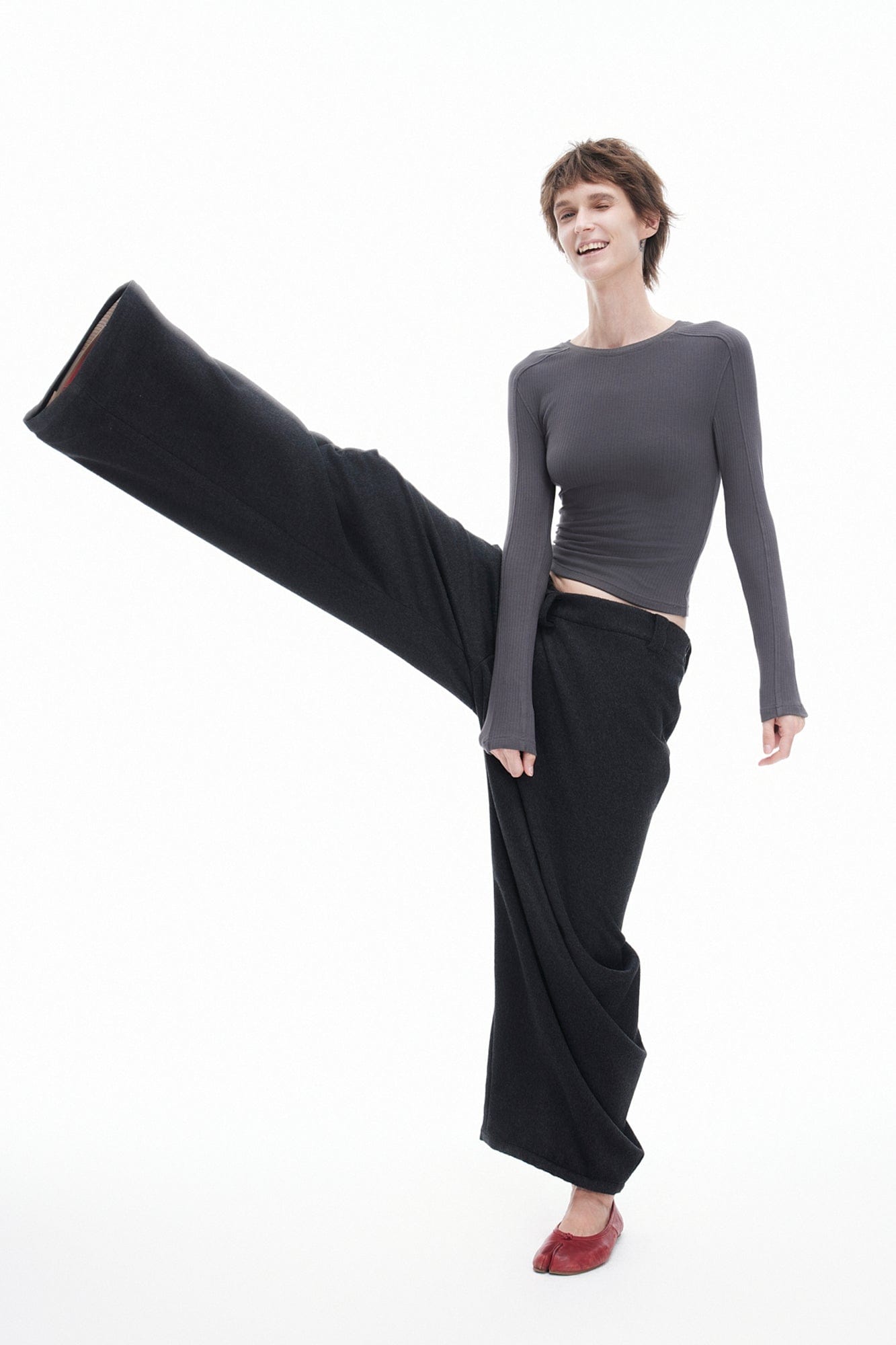 ARTIFICIAL WORLD Asymmetrical Overlay Wool Wide-Leg Pants, premium urban and streetwear designers apparel on PROJECTISR.com, ARTIFICIAL WORLD