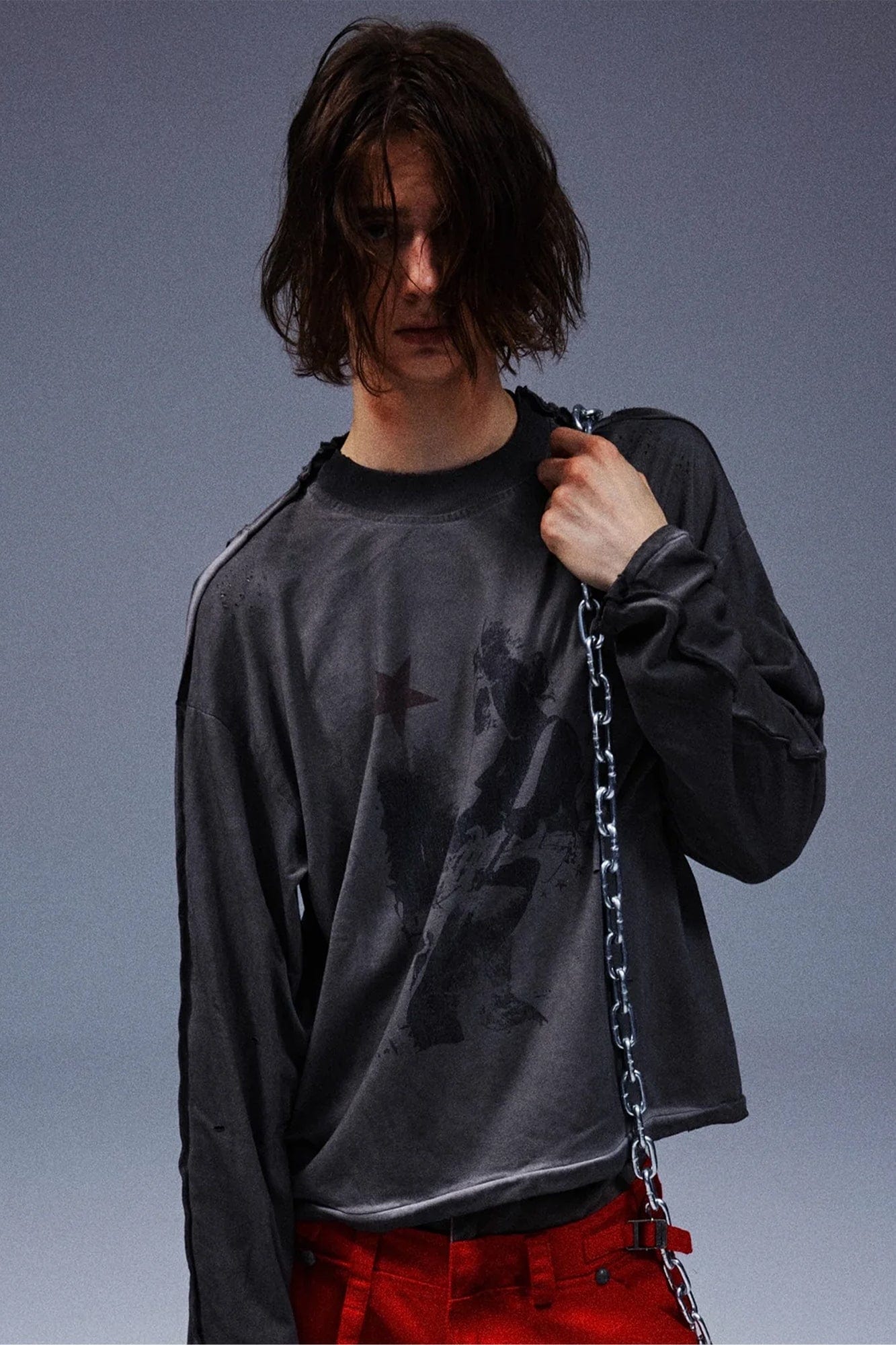 TECNINEGROUP Guitar Graphic Distressed Long-Sleeve Tee, premium urban and streetwear designers apparel on PROJECTISR.com, TECNINEGROUP
