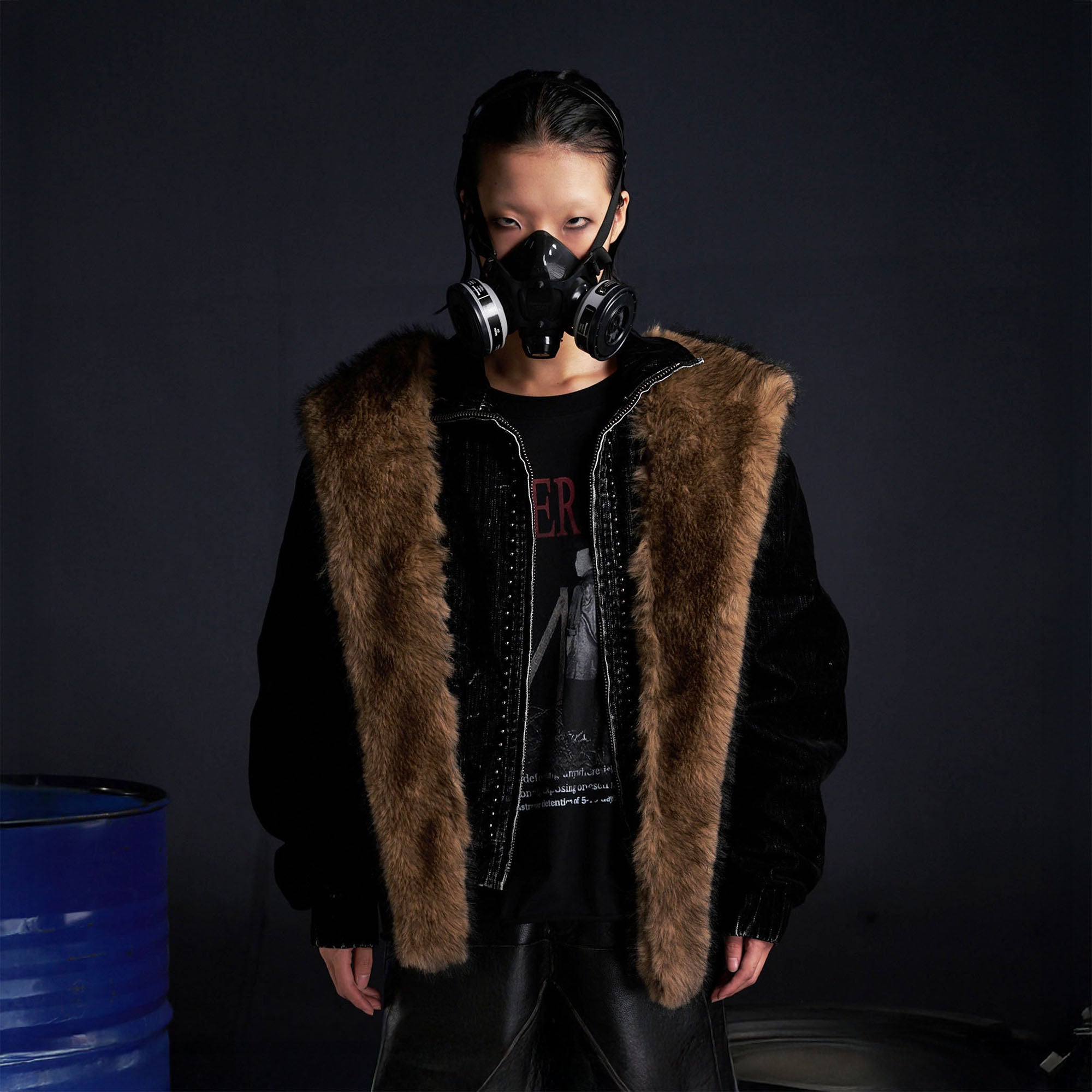 RECOVER ZONE Detachable Faux Fur Hood Studded Jacket, premium urban and streetwear designers apparel on PROJECTISR.com, RECOVER ZONE