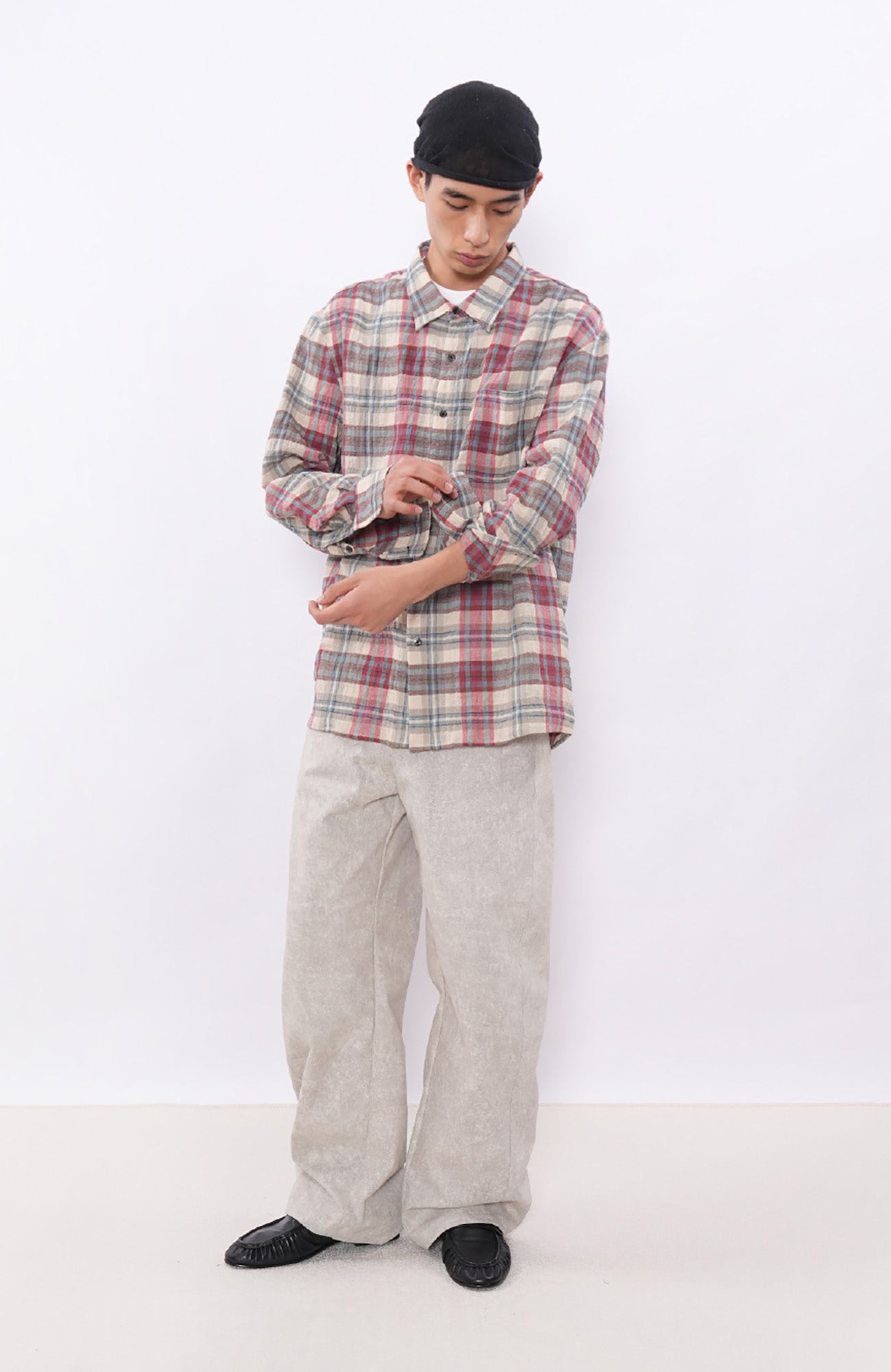 7440 37 1 Retro Linen-Blend Plaid Overshirt, premium urban and streetwear designers apparel on PROJECTISR.com, 7440 37 1