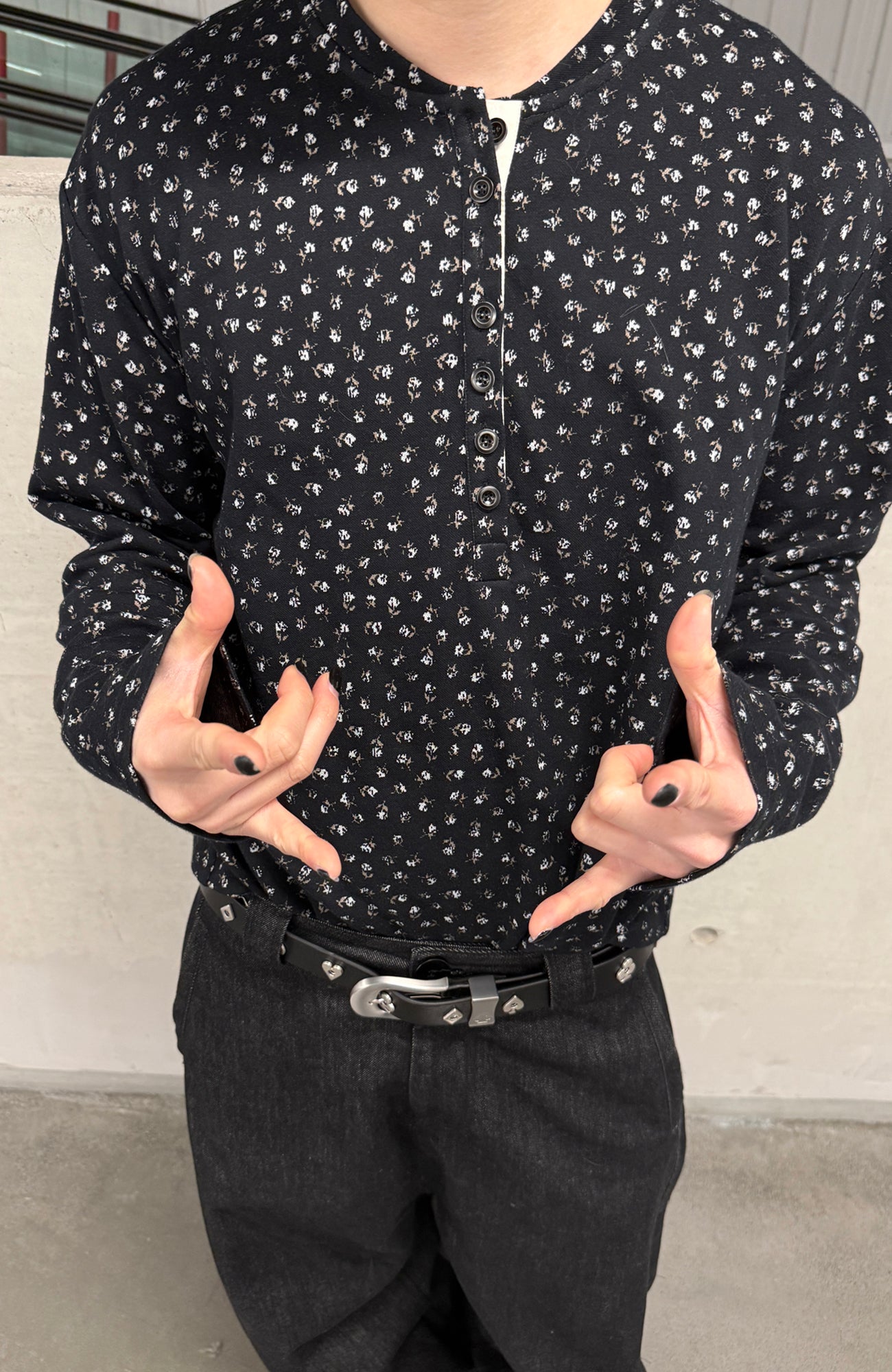 TRECLUB Floral Henley Long Sleeve, premium urban and streetwear designers apparel on PROJECTISR.com, TRECLUB