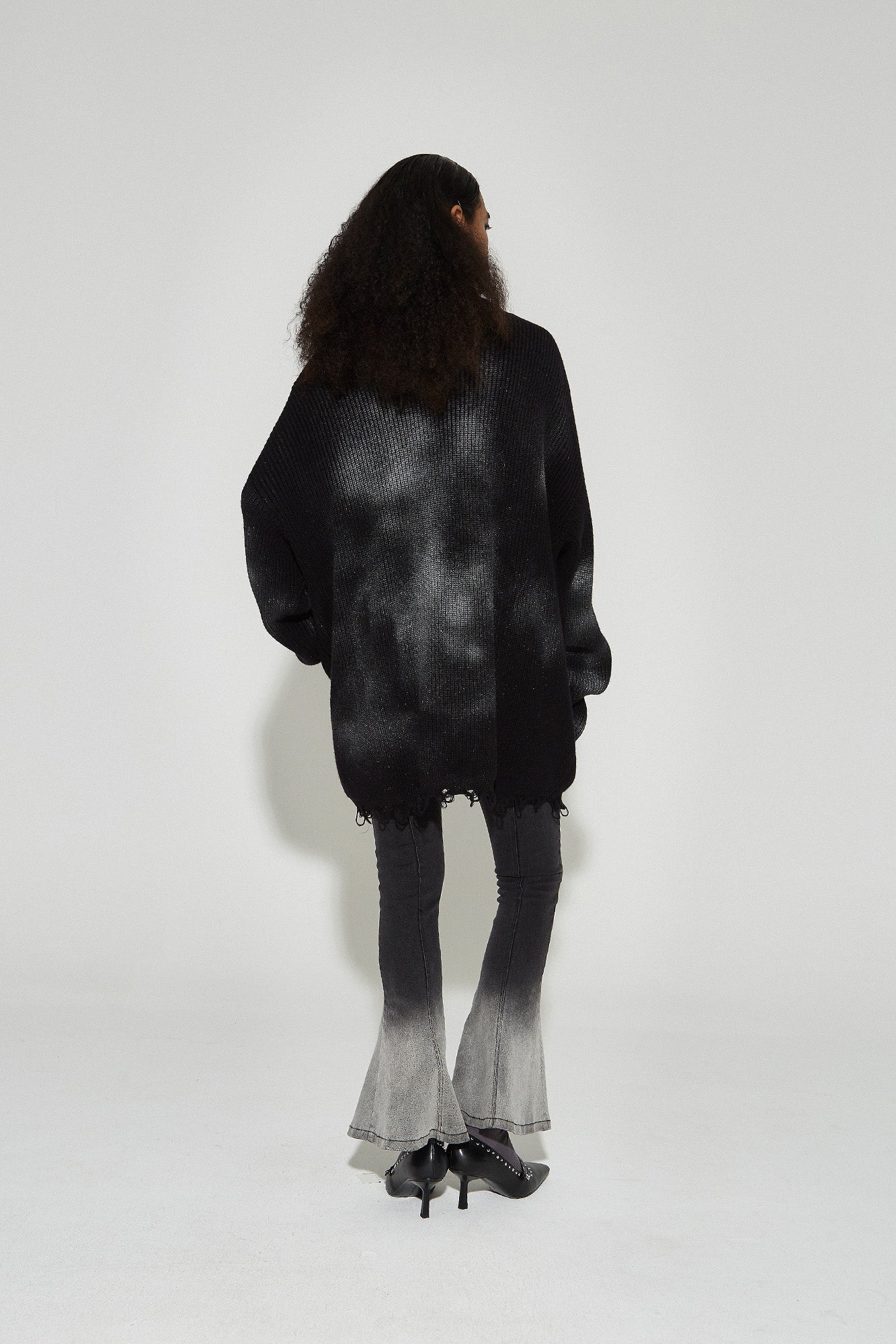 VANN VALRENCE Distressed Ombre Zip-Up Cardigan