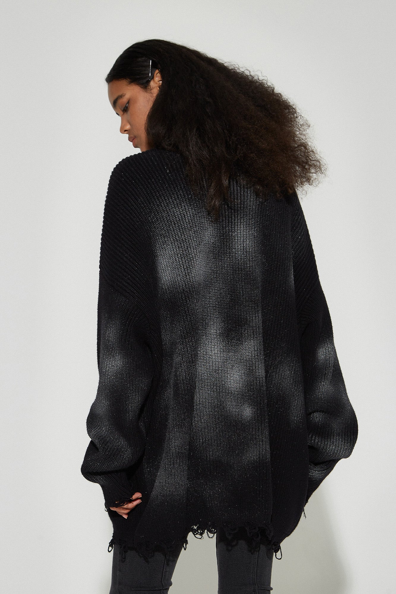 VANN VALRENCE Distressed Ombre Zip-Up Cardigan