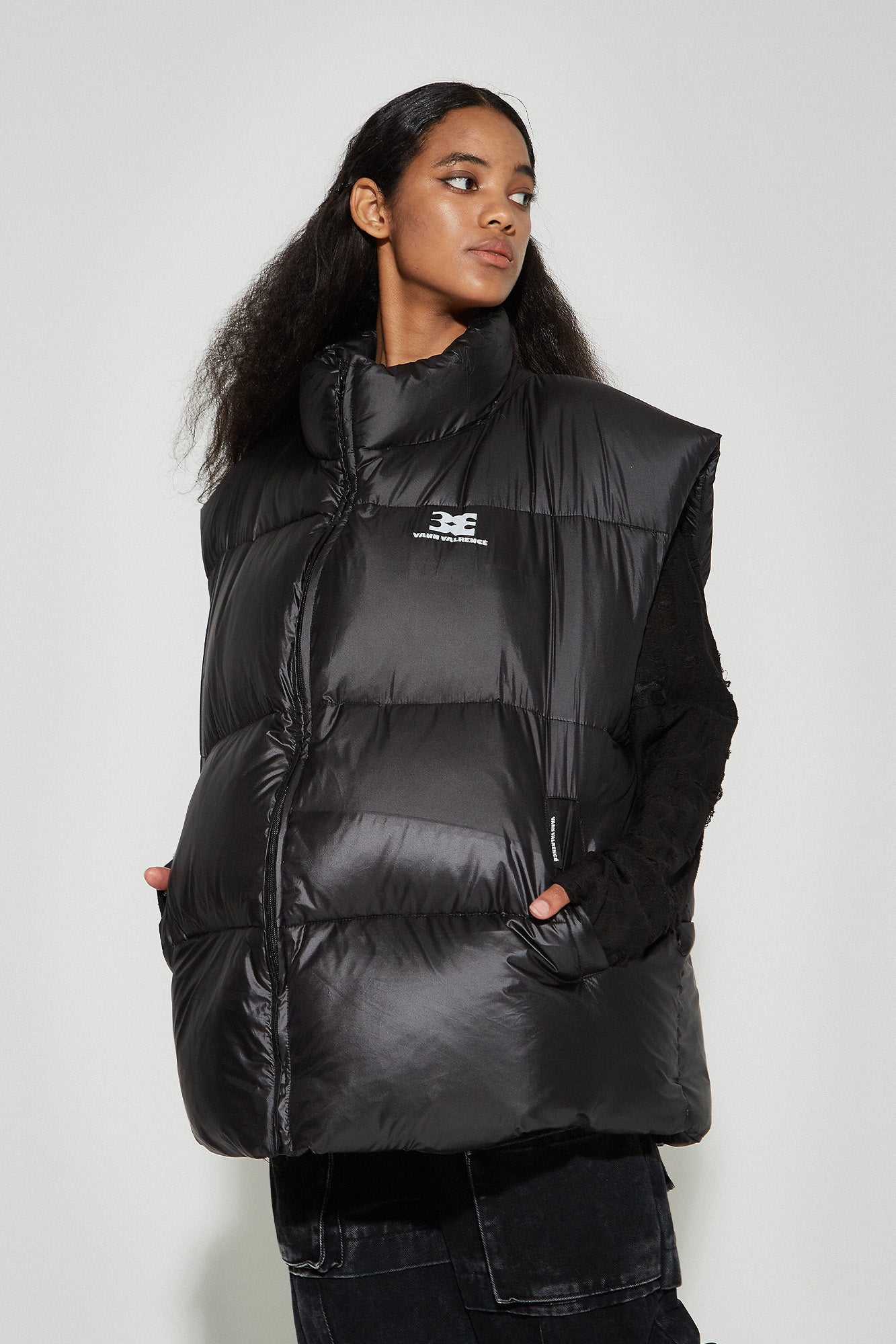 VANN VALRENCE Plain Duck Down Oversized Puffer Vest
