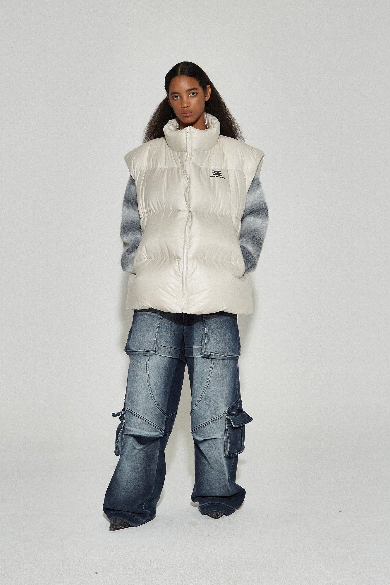 VANN VALRENCE Plain Duck Down Oversized Puffer Vest