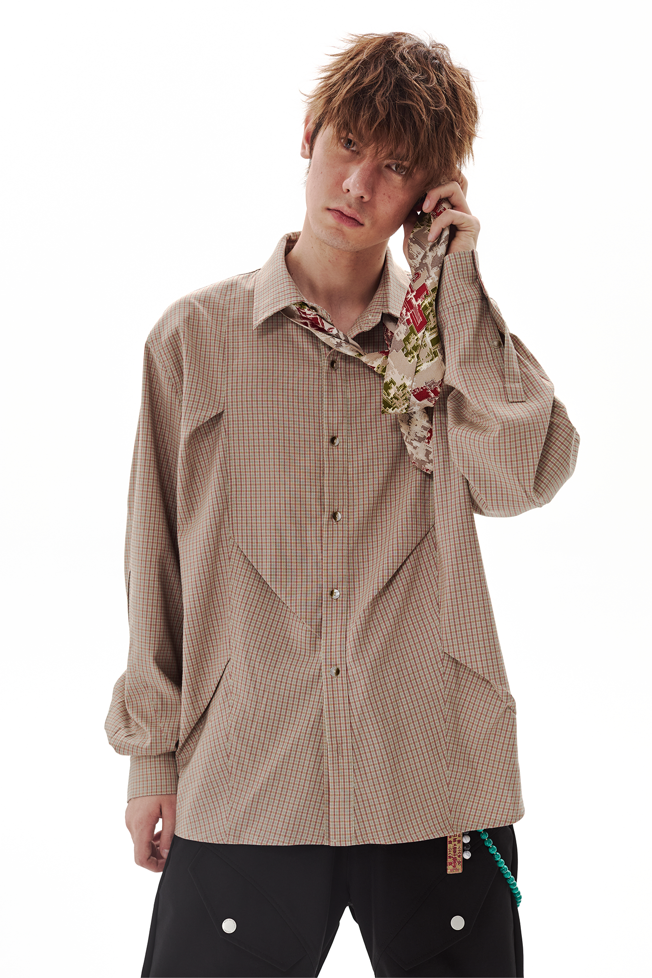 PASET Retro Plaid Tuck Detail Shirt