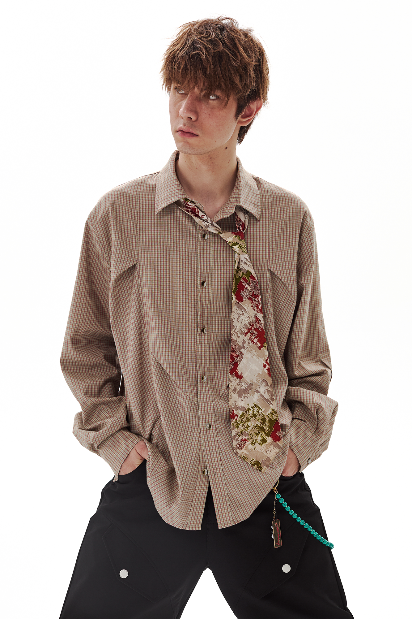 PASET Retro Plaid Tuck Detail Shirt