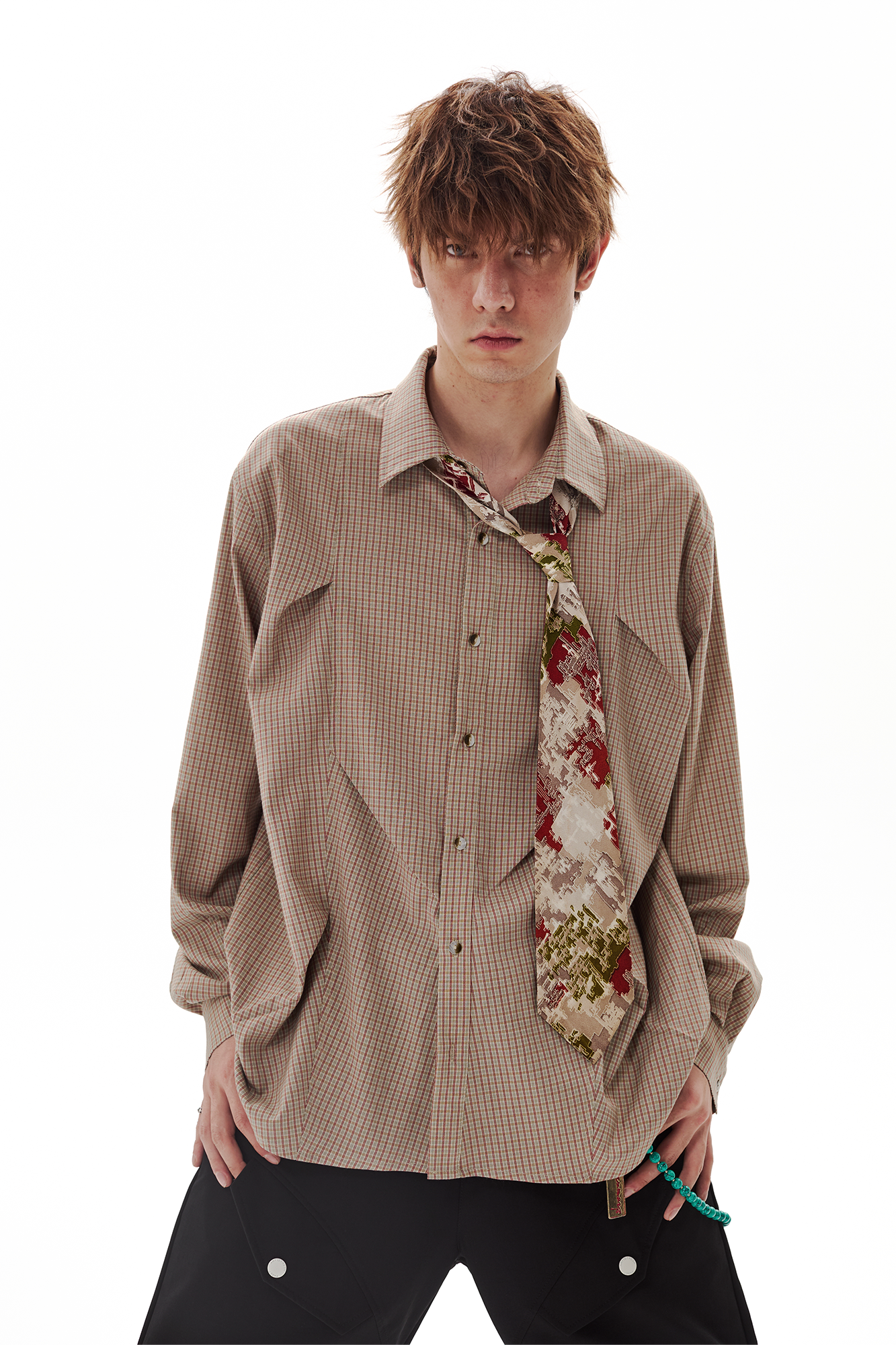 PASET Retro Plaid Tuck Detail Shirt
