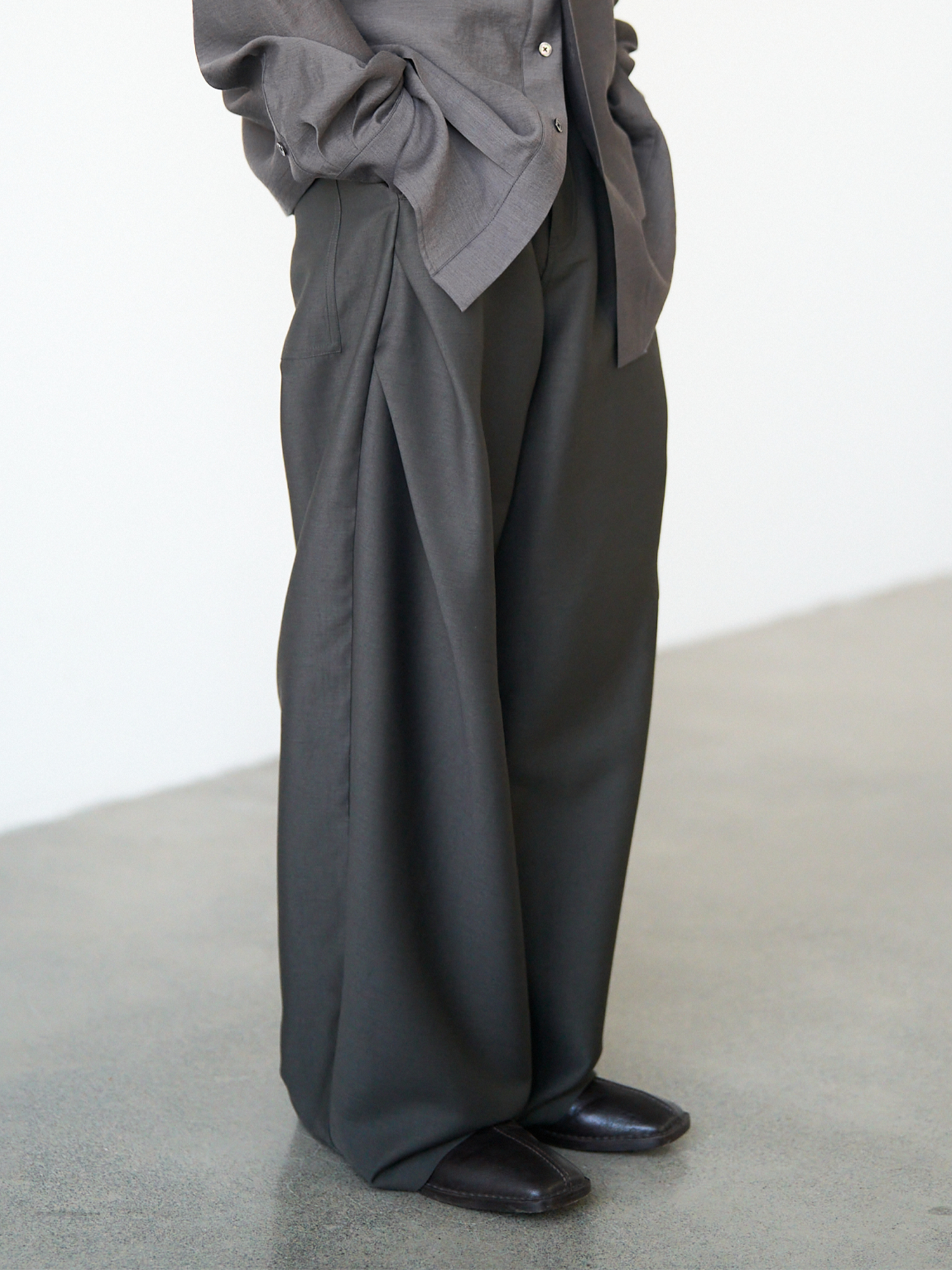 GRAINMUSTARD Lustrous Pleated Wool-Blend Wide-Leg Trousers, premium urban and streetwear designers apparel on PROJECTISR.com, GRAINMUSTARD