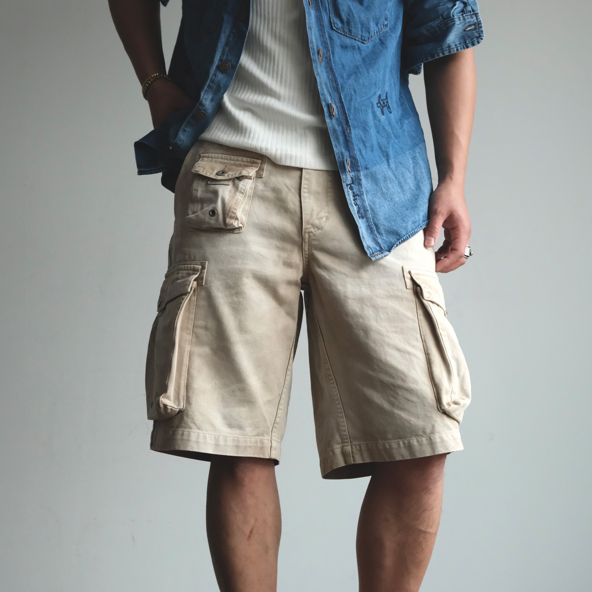 NEIGBORL Washed Sulfur-Dyed Multi-Pocket Cargo Shorts, premium urban and streetwear designers apparel on PROJECTISR.com, NEIGBORL