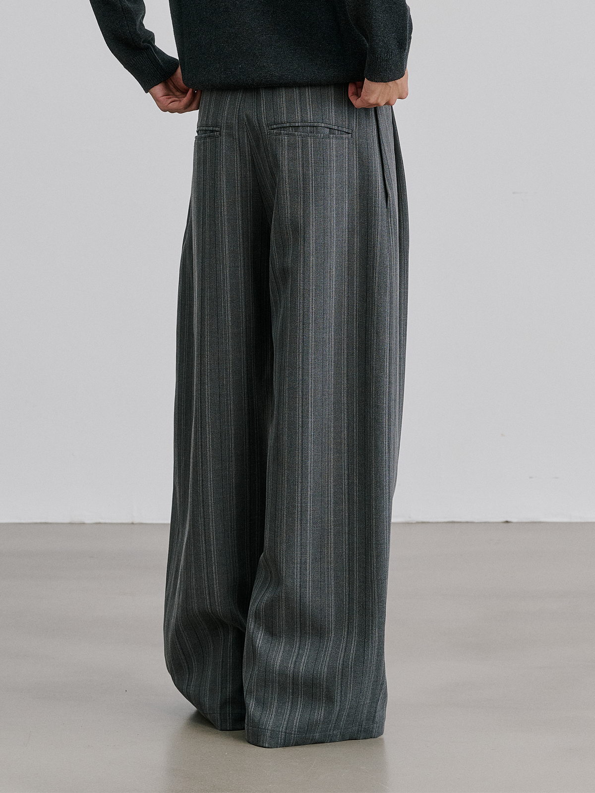CATSSTAC Striped Belted Button Fly Wide-Leg Trousers