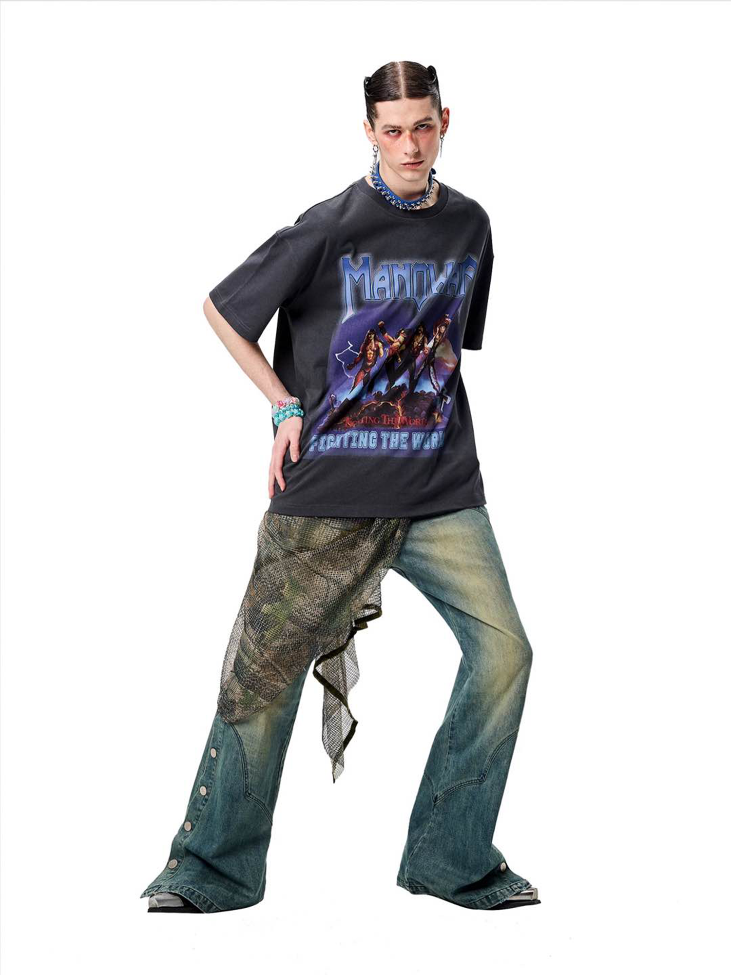 ERISSTOFF Washed Detachable Flared Jeans Blue