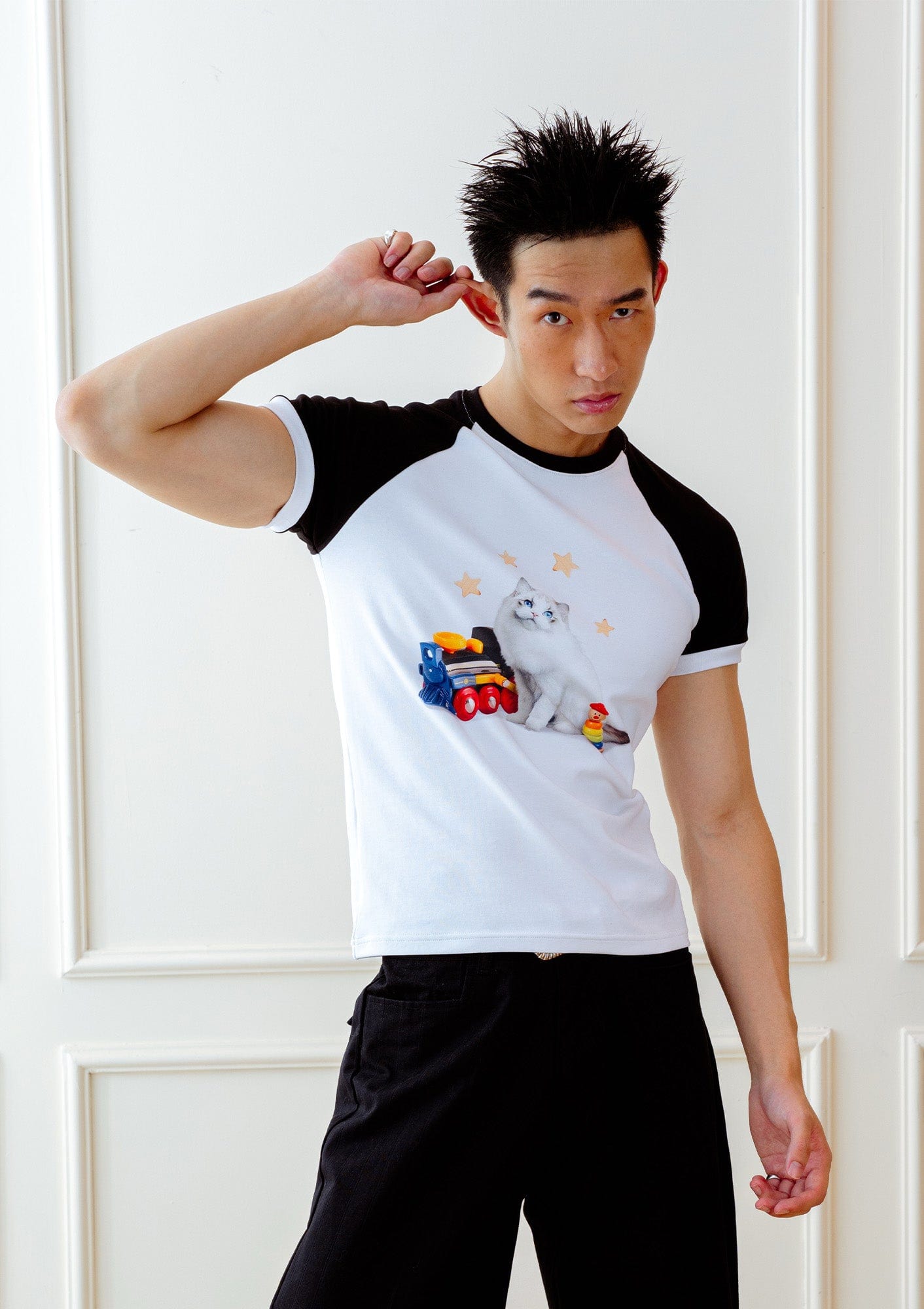 KADAKADA Essential Contrast Raglan Kitty Graphic T-Shirt, premium urban and streetwear designers apparel on PROJECTISR.com, KADAKADA