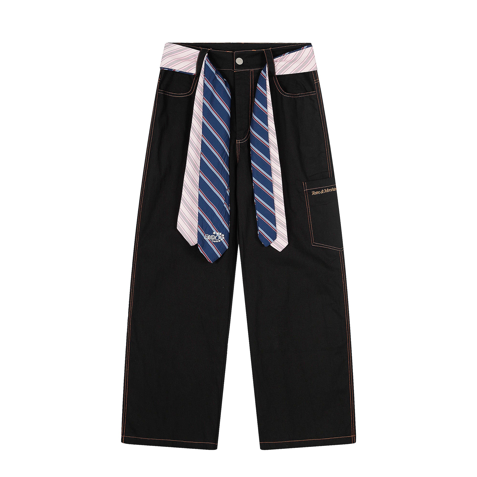CLP Tie-Belt Multi-Pockets Stitched Pants