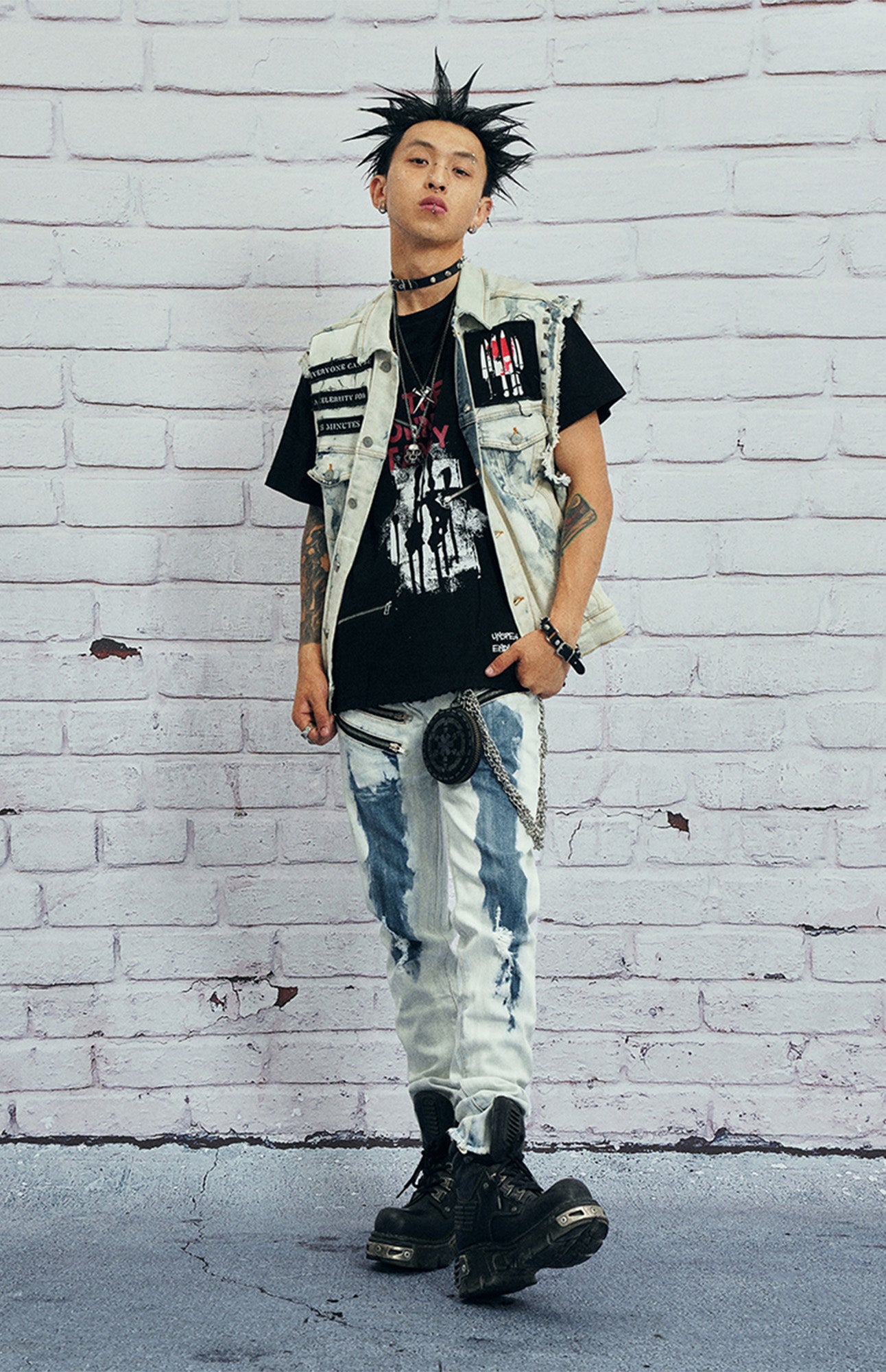VENTUREK Distressed Washed Studded Patch Denim Vest, premium urban and streetwear designers apparel on PROJECTISR.com, VENTUREK