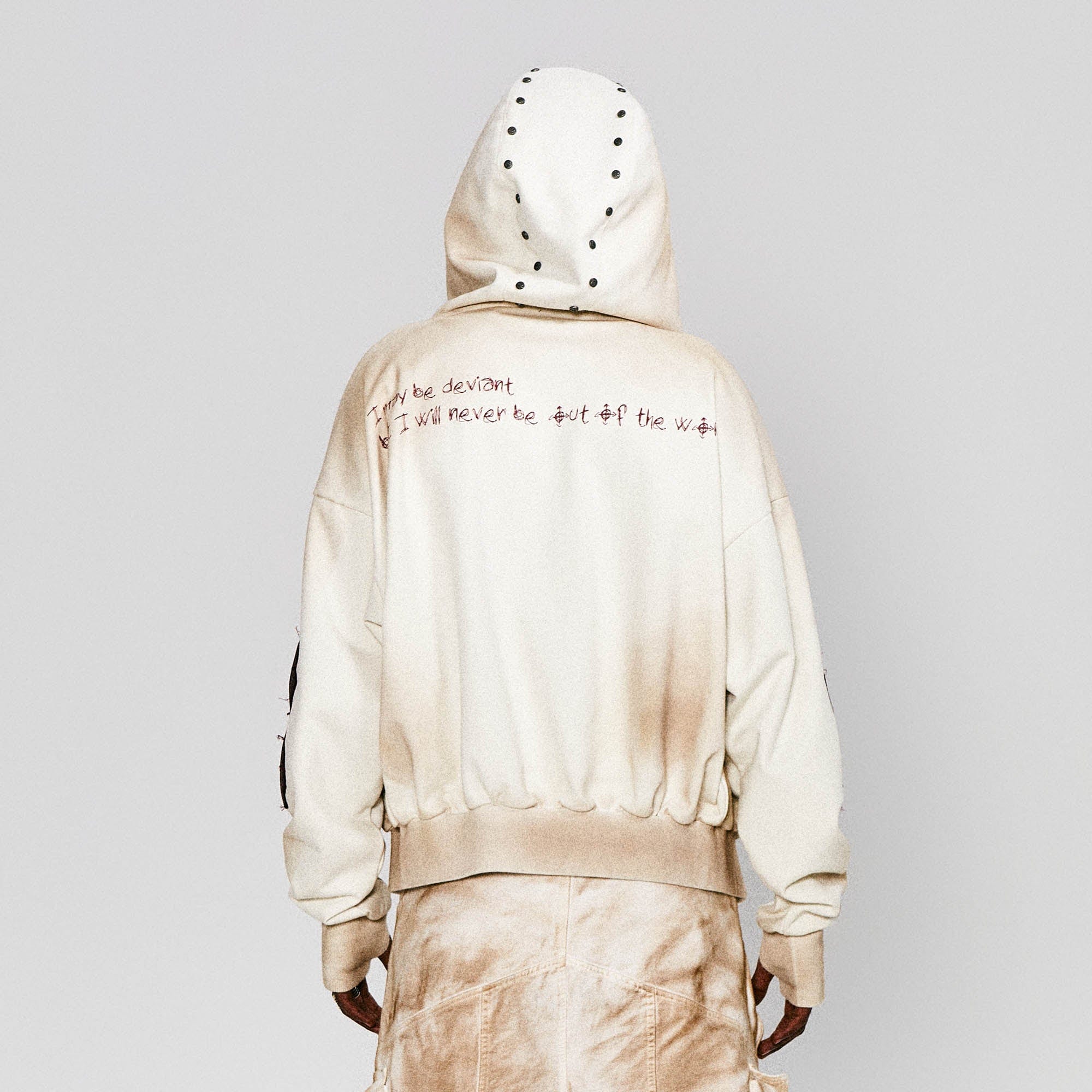 FLYERRER Distressed Cross Patch Studded Hooded Jacket, premium urban and streetwear designers apparel on PROJECTISR.com, FLYERRER