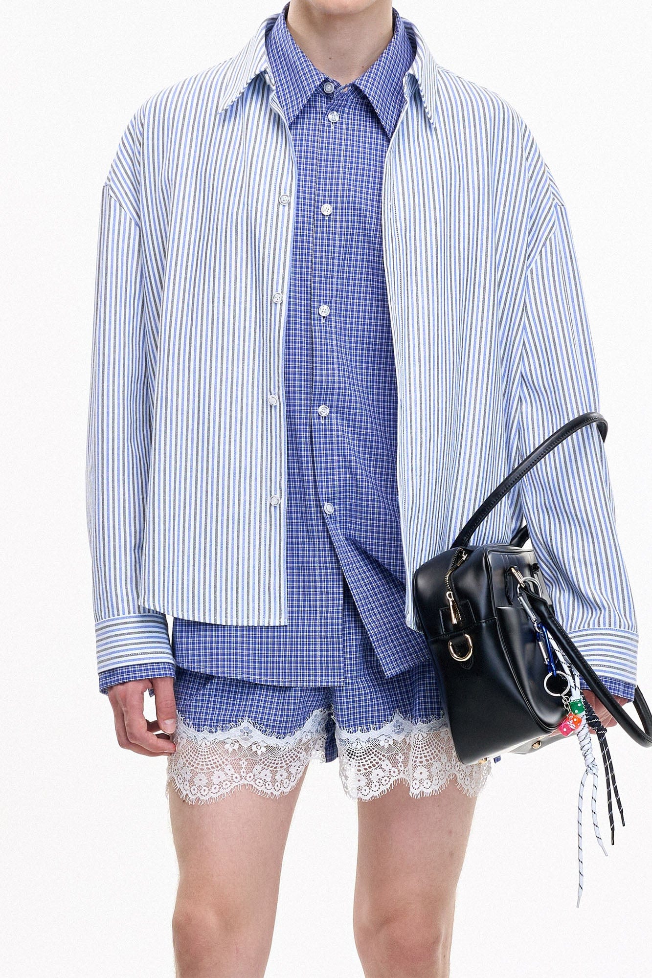 LEONSENSE Plaid Lace Trim Drawstring Shorts, premium urban and streetwear designers apparel on PROJECTISR.com, LEONSENSE