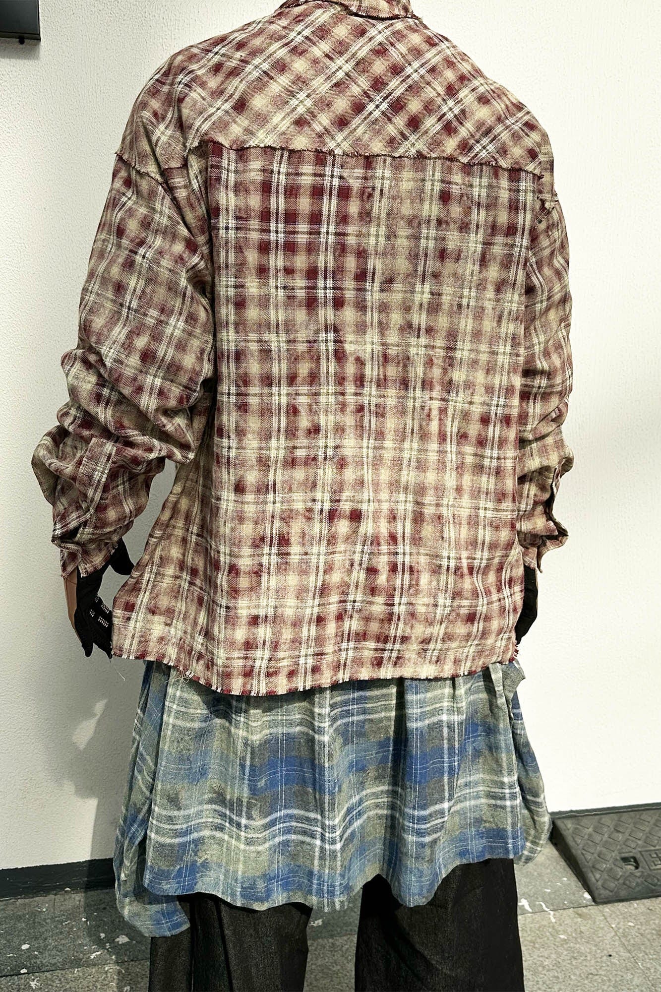 RELABEL Tie-dye Plaid Dual Closure Frayed Shirt, premium urban and streetwear designers apparel on PROJECTISR.com, RELABEL