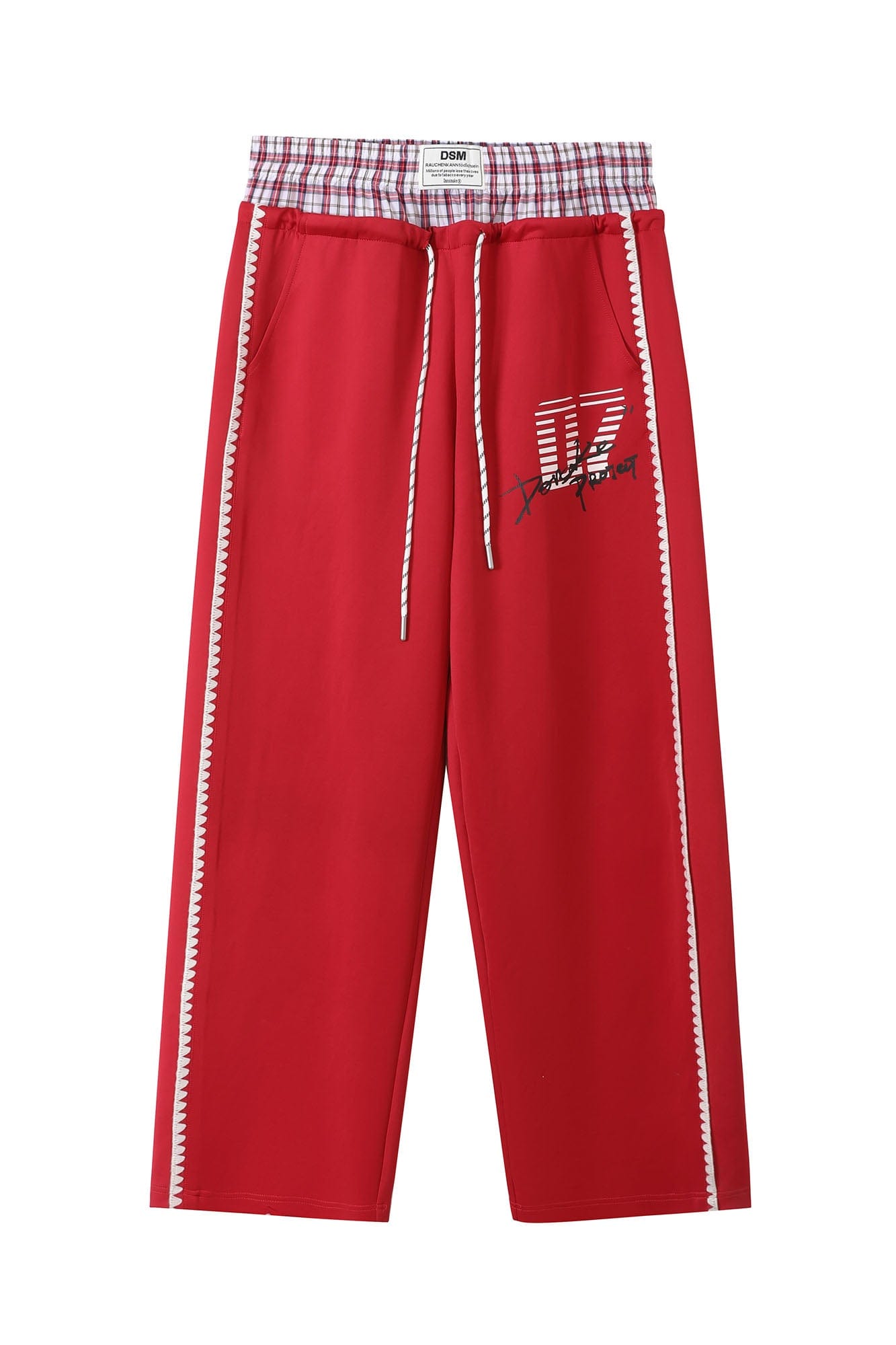DONSMOKE Plaid Double-Waist Contrast Webbing Sweatpants, premium urban and streetwear designers apparel on PROJECTISR.com, DONSMOKE