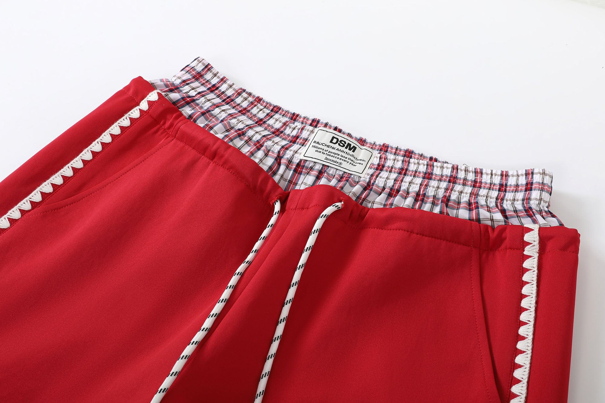 DONSMOKE Plaid Double-Waist Contrast Webbing Sweatpants, premium urban and streetwear designers apparel on PROJECTISR.com, DONSMOKE
