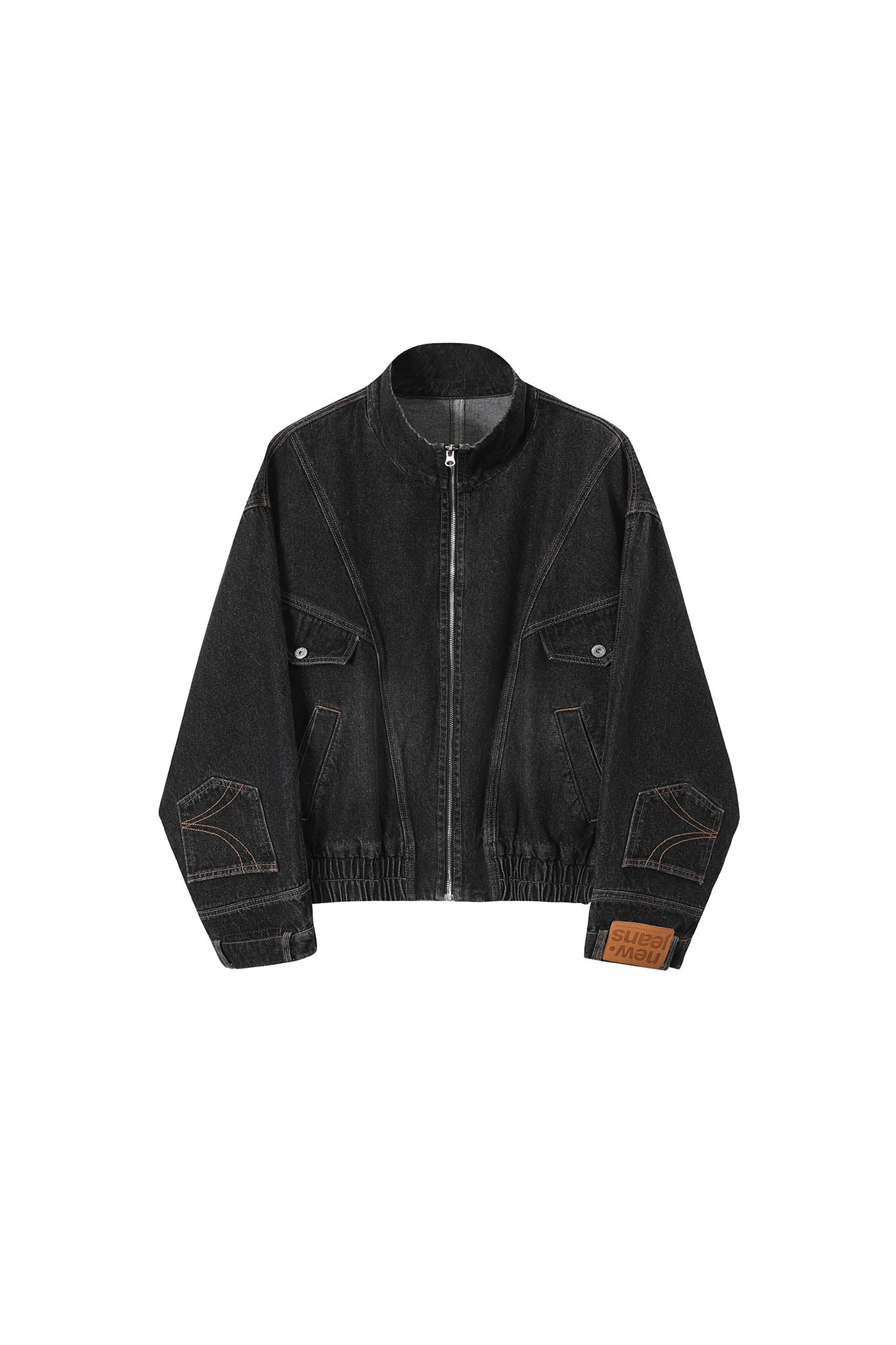 KREATE Jeans Cuff Spliced Stand Collar Jacket, premium urban and streetwear designers apparel on PROJECTISR.com, KREATE