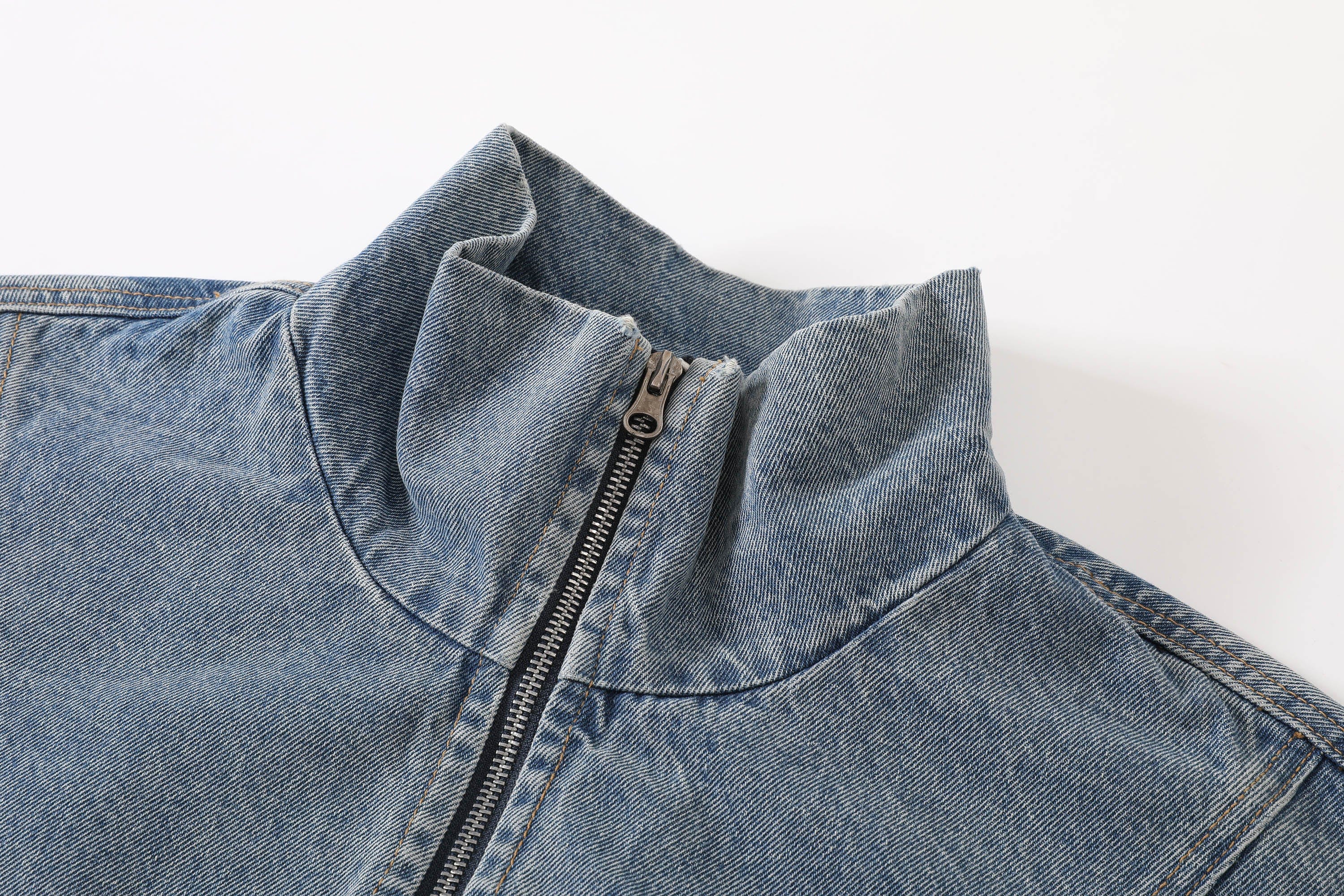 KREATE Jeans Cuff Spliced Stand Collar Jacket, premium urban and streetwear designers apparel on PROJECTISR.com, KREATE