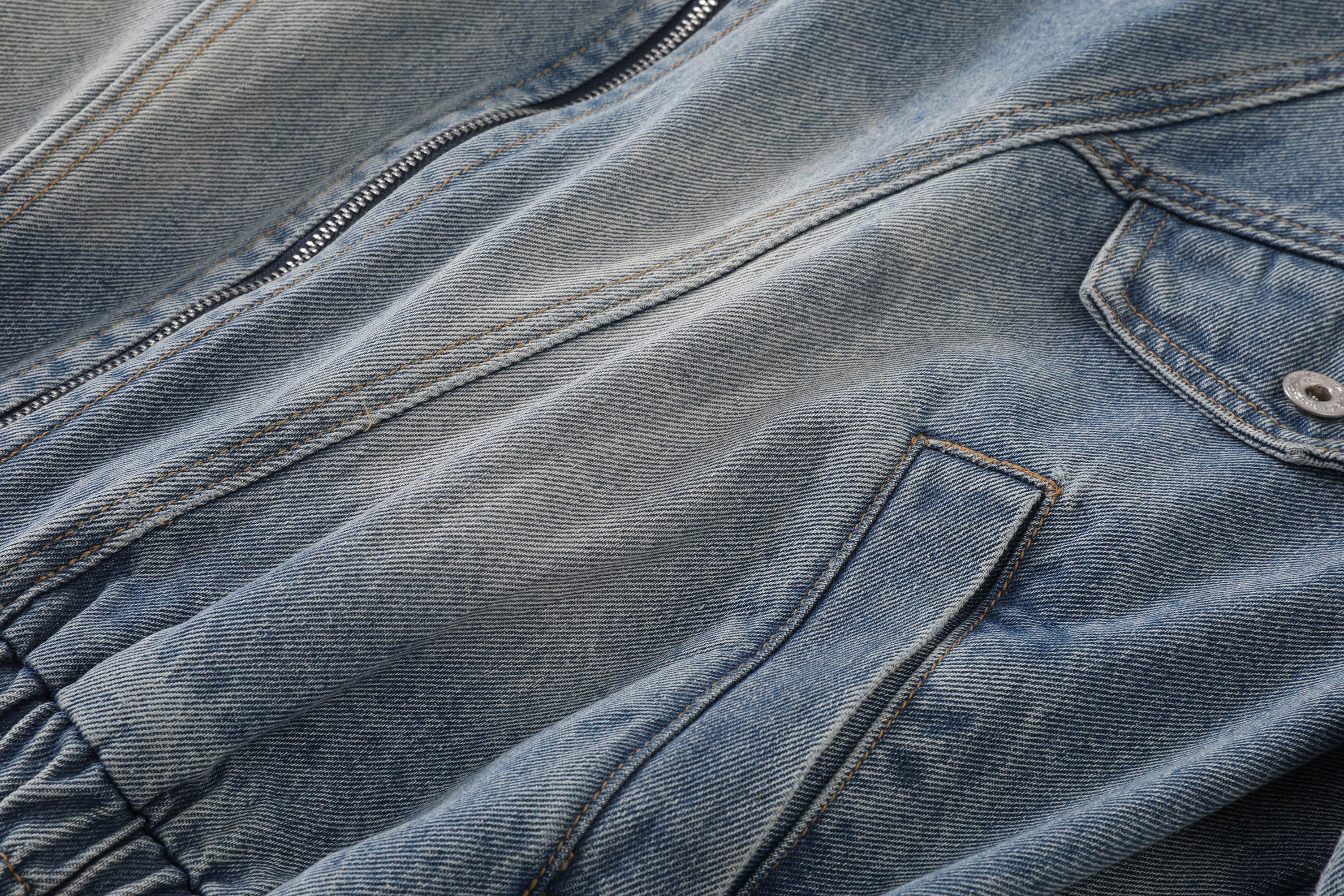 KREATE Jeans Cuff Spliced Stand Collar Jacket, premium urban and streetwear designers apparel on PROJECTISR.com, KREATE
