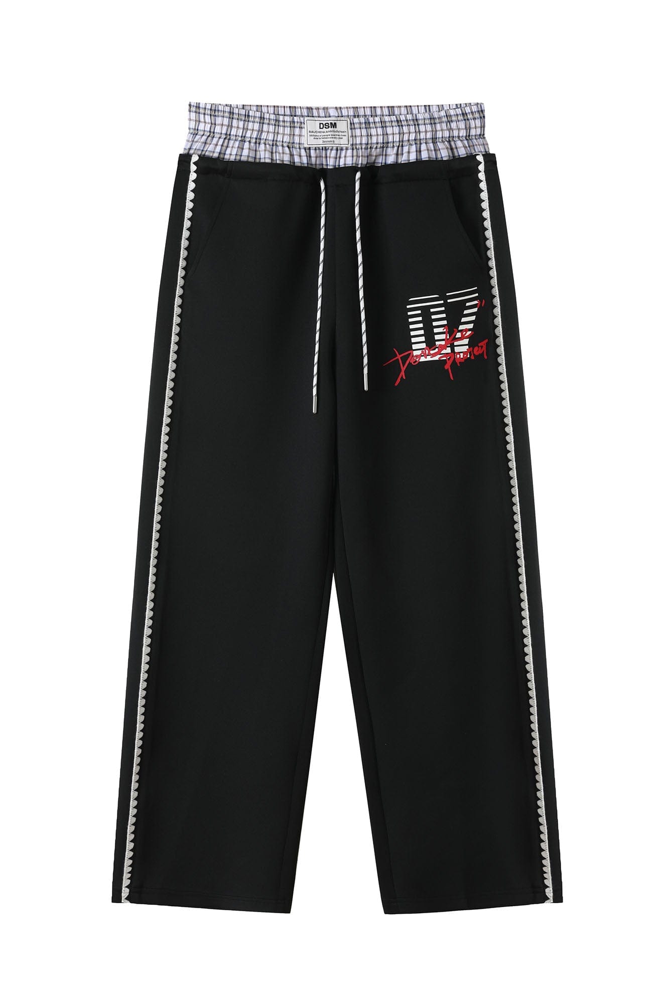 DONSMOKE Plaid Double-Waist Contrast Webbing Sweatpants, premium urban and streetwear designers apparel on PROJECTISR.com, DONSMOKE