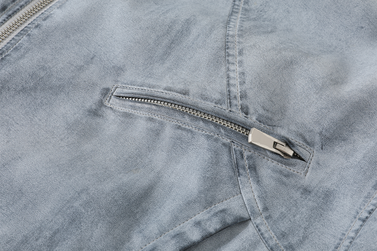 REMODUTION Deconstructed Washed Faux Leather Biker Jacket