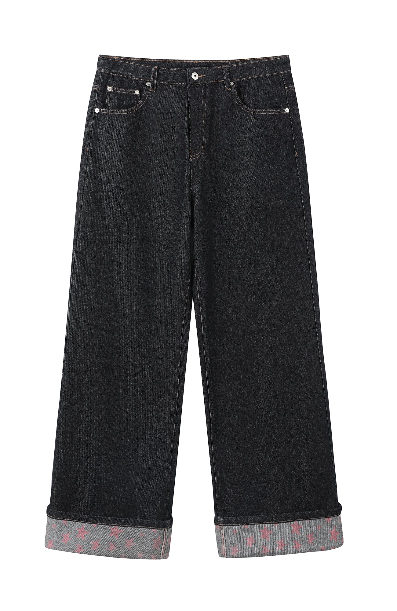 DONSMOKE Wide-Leg Star/ Leopard Cuffed Jeans, premium urban and streetwear designers apparel on PROJECTISR.com, DONSMOKE