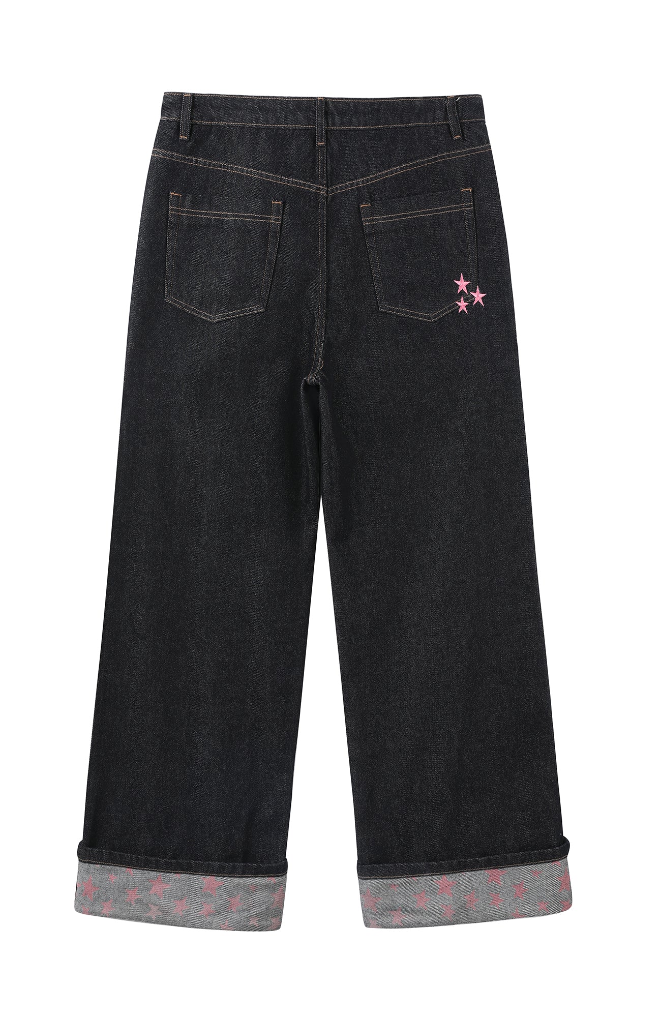 DONSMOKE Wide-Leg Star/ Leopard Cuffed Jeans, premium urban and streetwear designers apparel on PROJECTISR.com, DONSMOKE