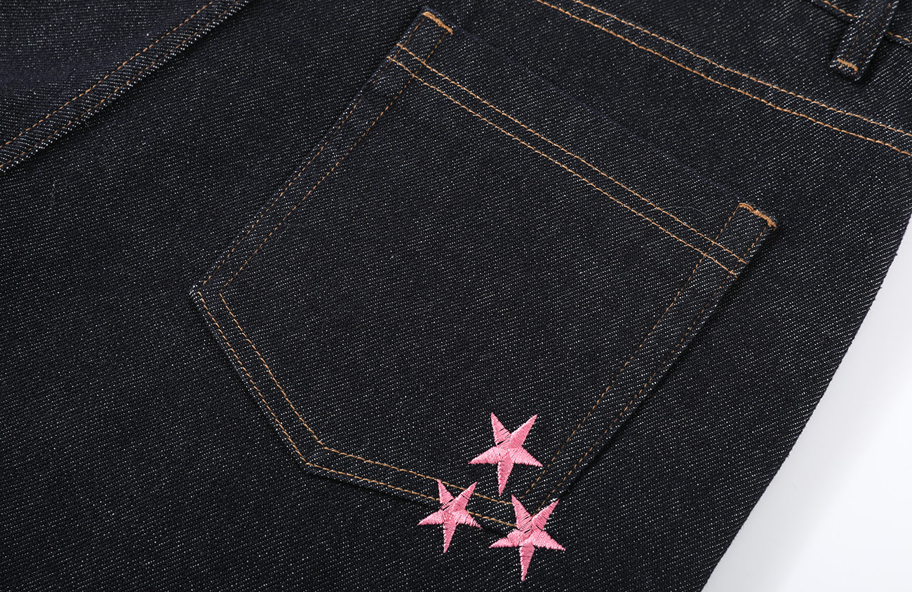 DONSMOKE Wide-Leg Star/ Leopard Cuffed Jeans, premium urban and streetwear designers apparel on PROJECTISR.com, DONSMOKE