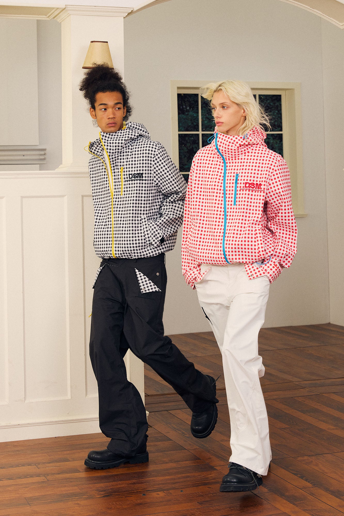 DONSMOKE Diagonal-Zip Check Teflon Windbreaker, premium urban and streetwear designers apparel on PROJECTISR.com, DONSMOKE