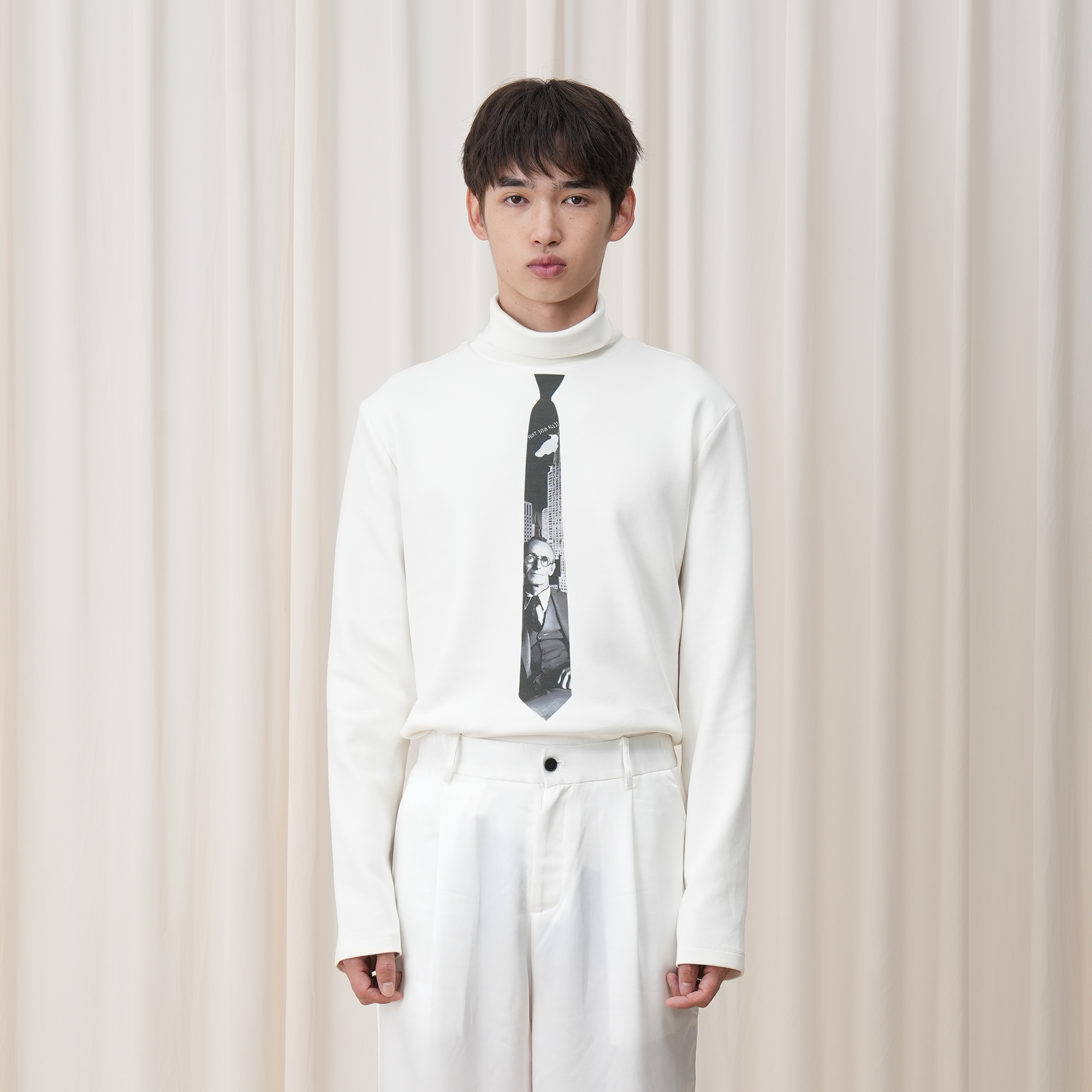 OUYANG WENJUN Tie-Graphic Turtleneck Long-Sleeve Tee