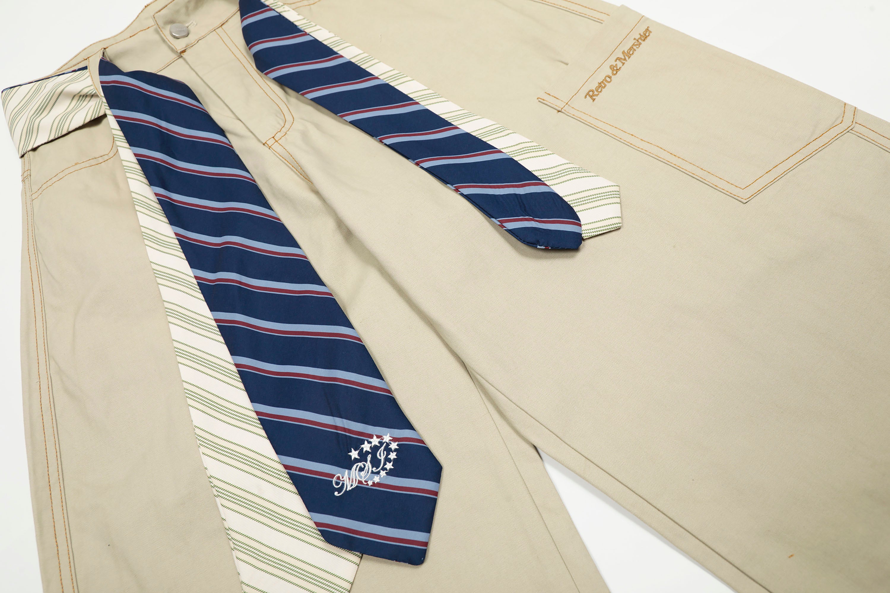 CLP Tie-Belt Multi-Pockets Stitched Pants