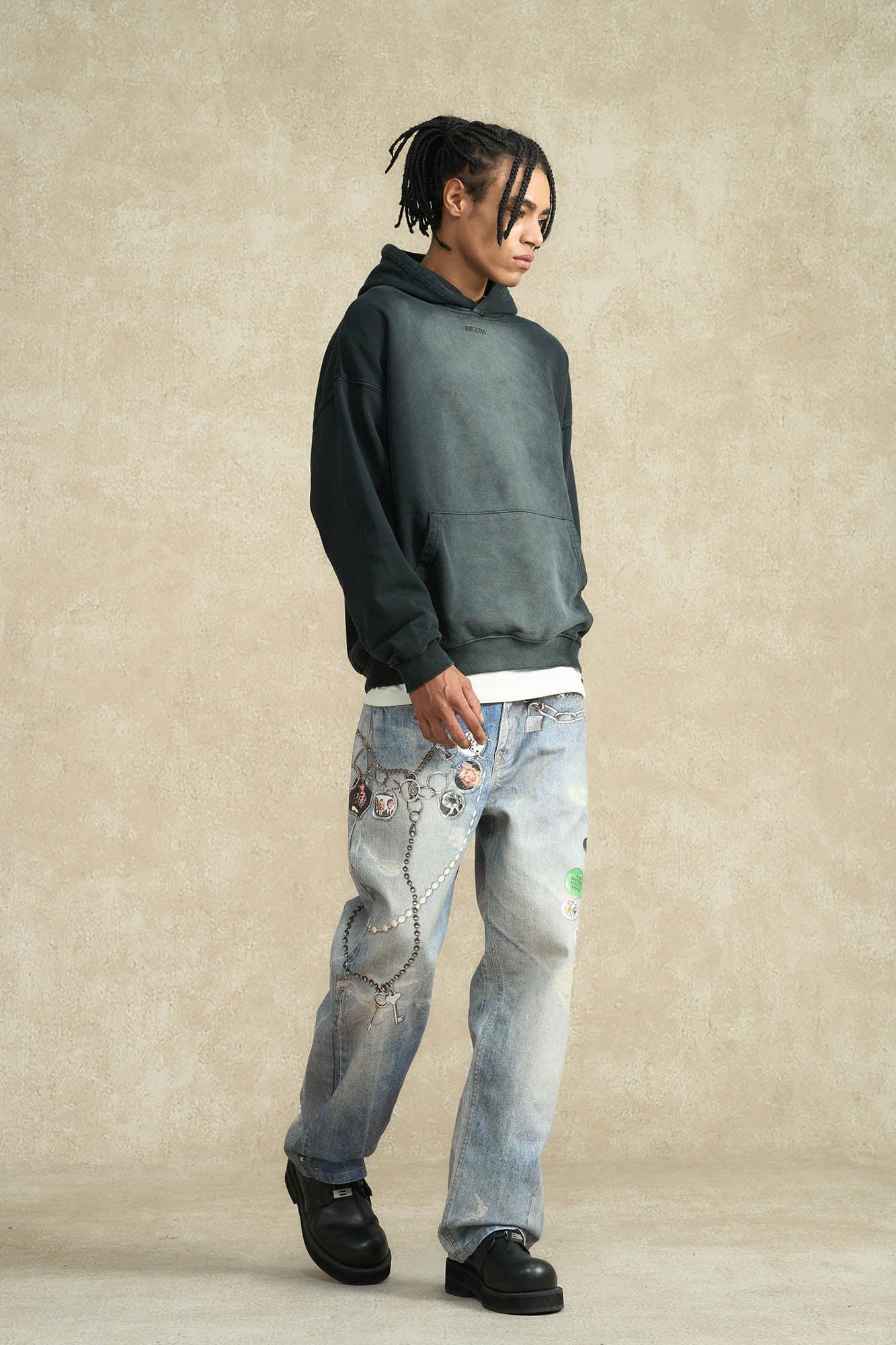 BONELESS Retro Chain Graphic Washed Jeans, premium urban and streetwear designers apparel on PROJECTISR.com, BONELESS